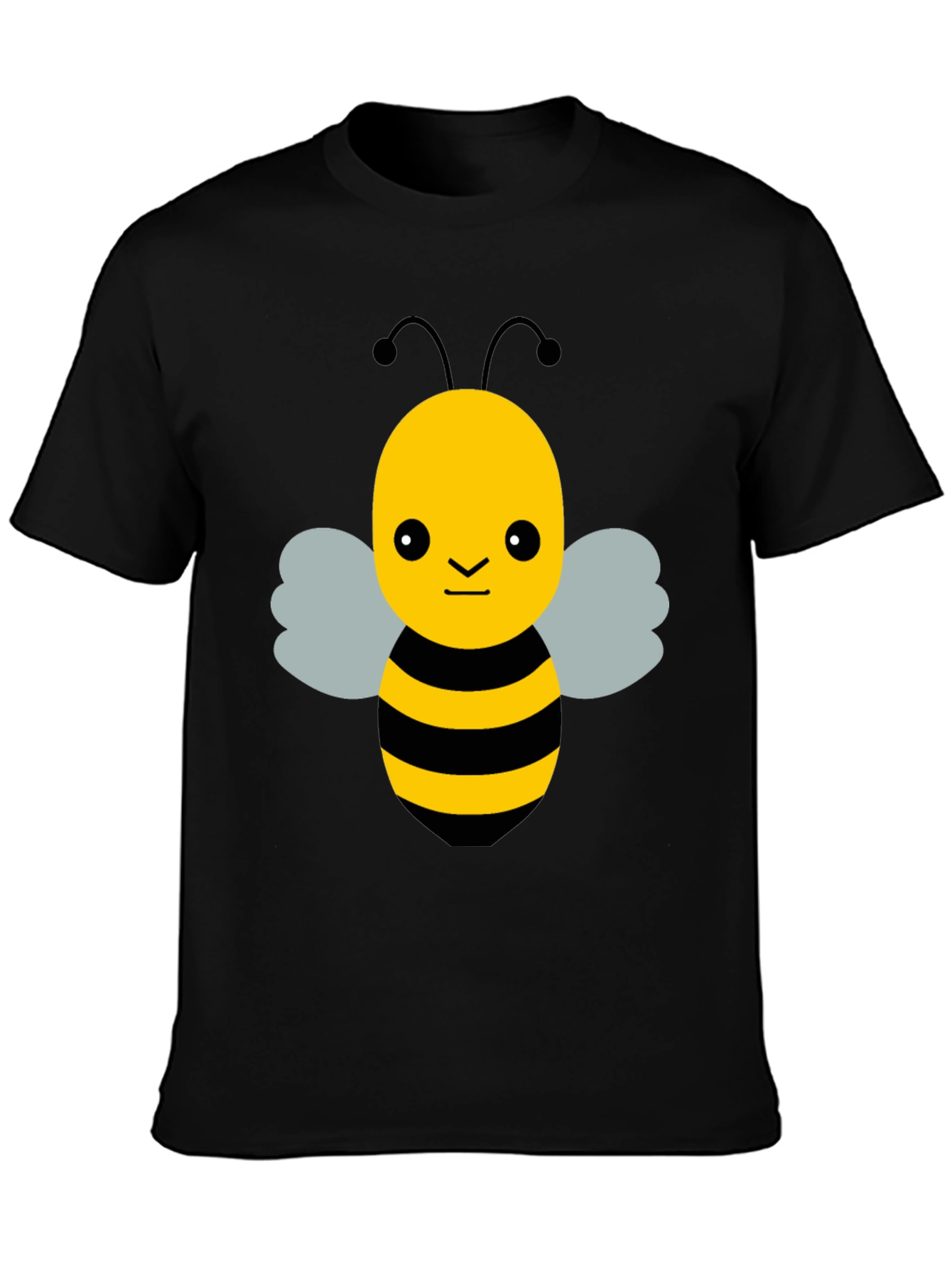 Black Cute Cartoon Bee Graphic Black T-Shirt view 3