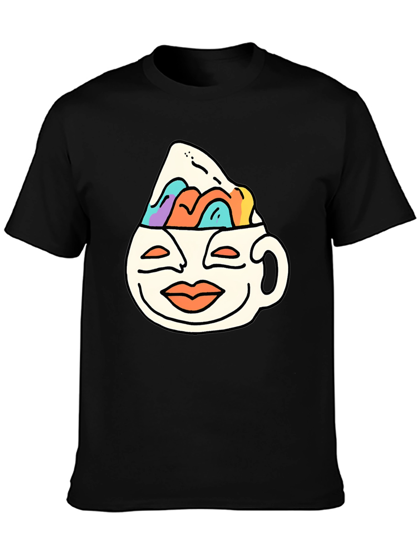 Black Quirky Graphic Tee - Coffee Cup Mountain Design view 3