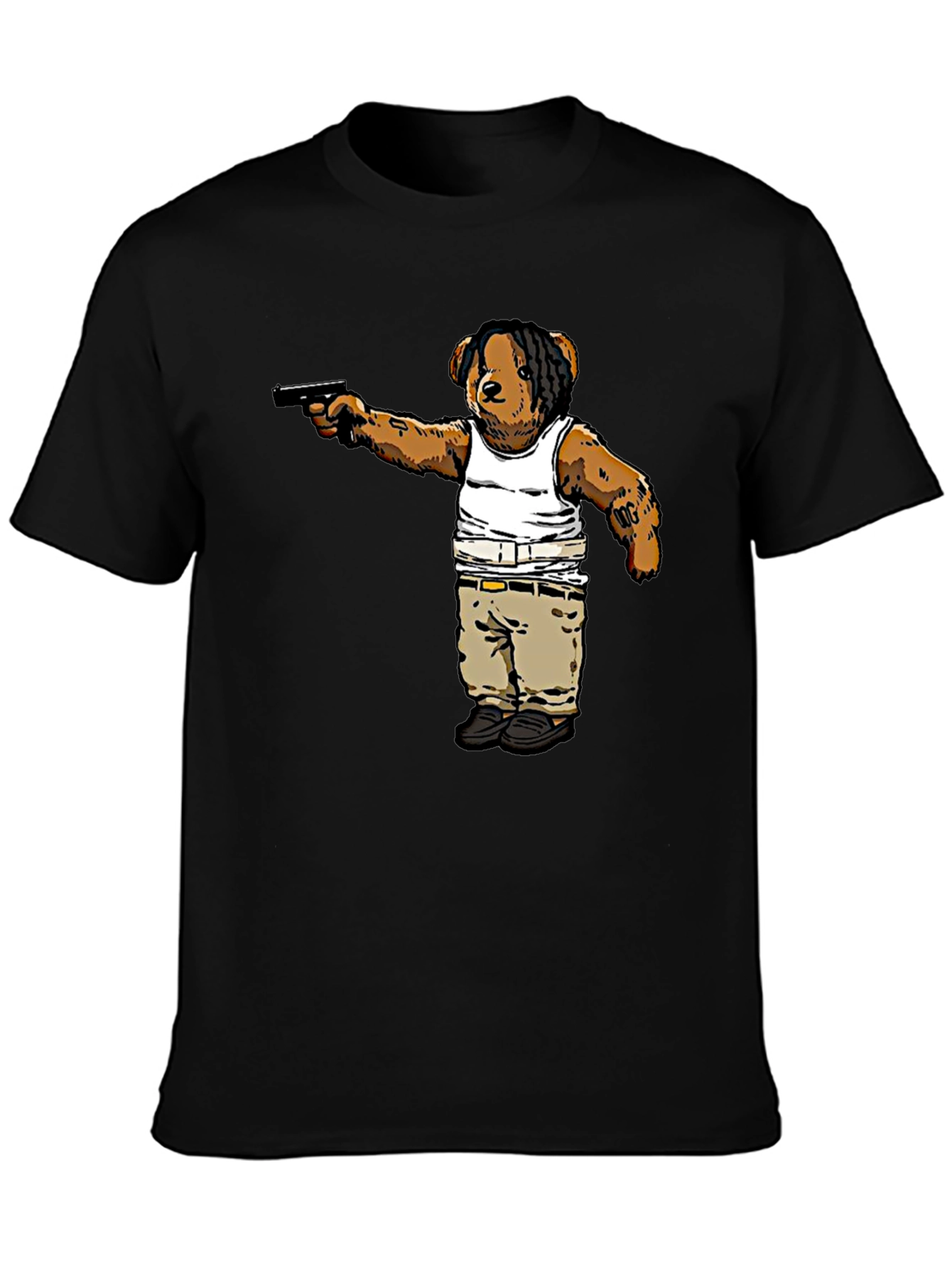 Black Gangster Teddy Bear Graphic T-Shirt view 3