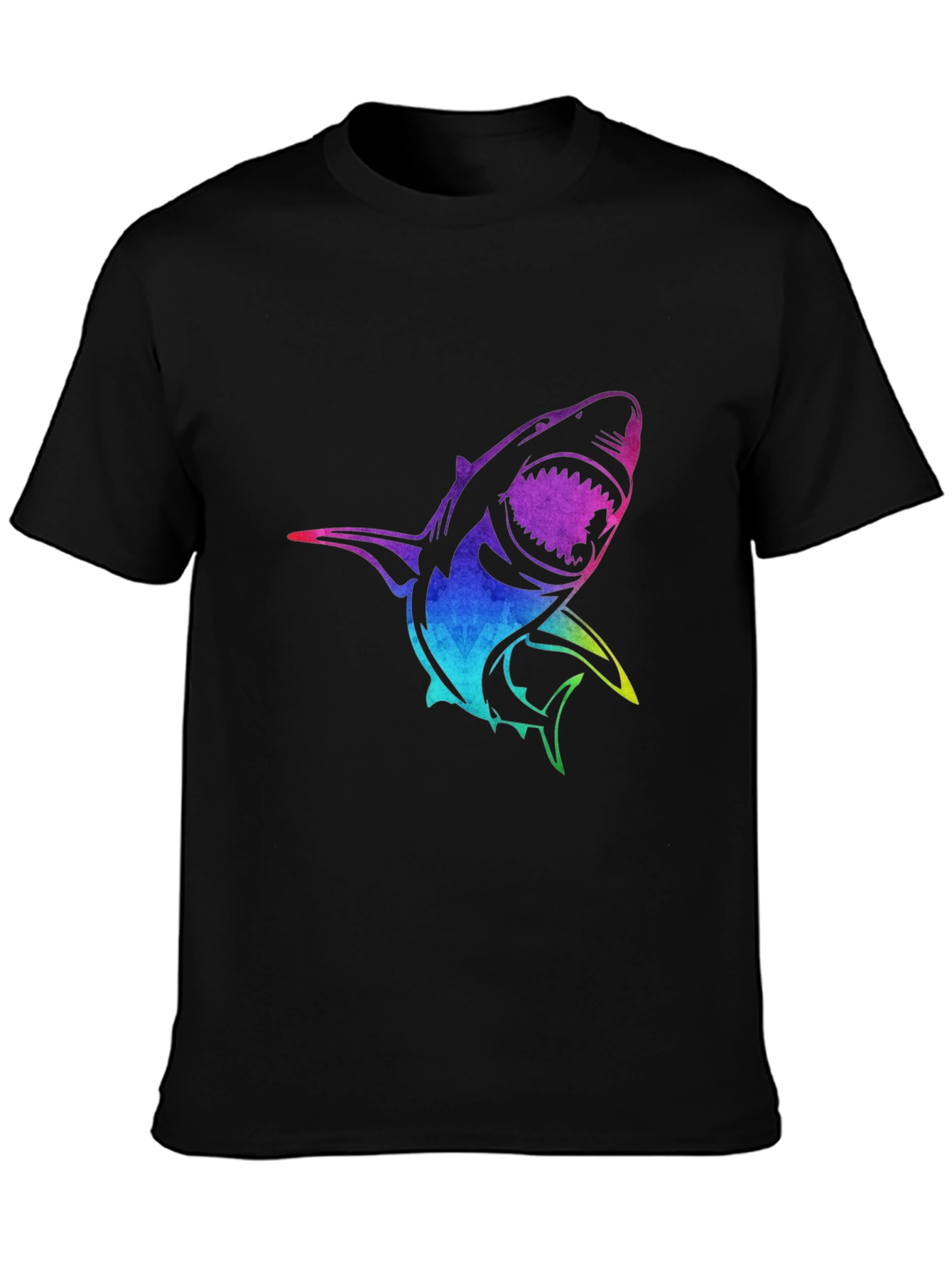 Black Rainbow Shark Graphic Black T-Shirt view 3