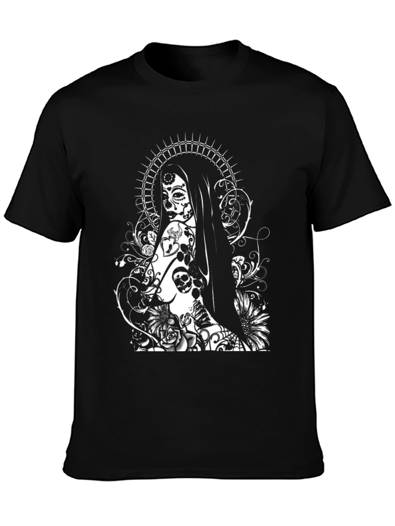 Black Sugar Skull Woman Graphic Tee - Black T-Shirt view 3