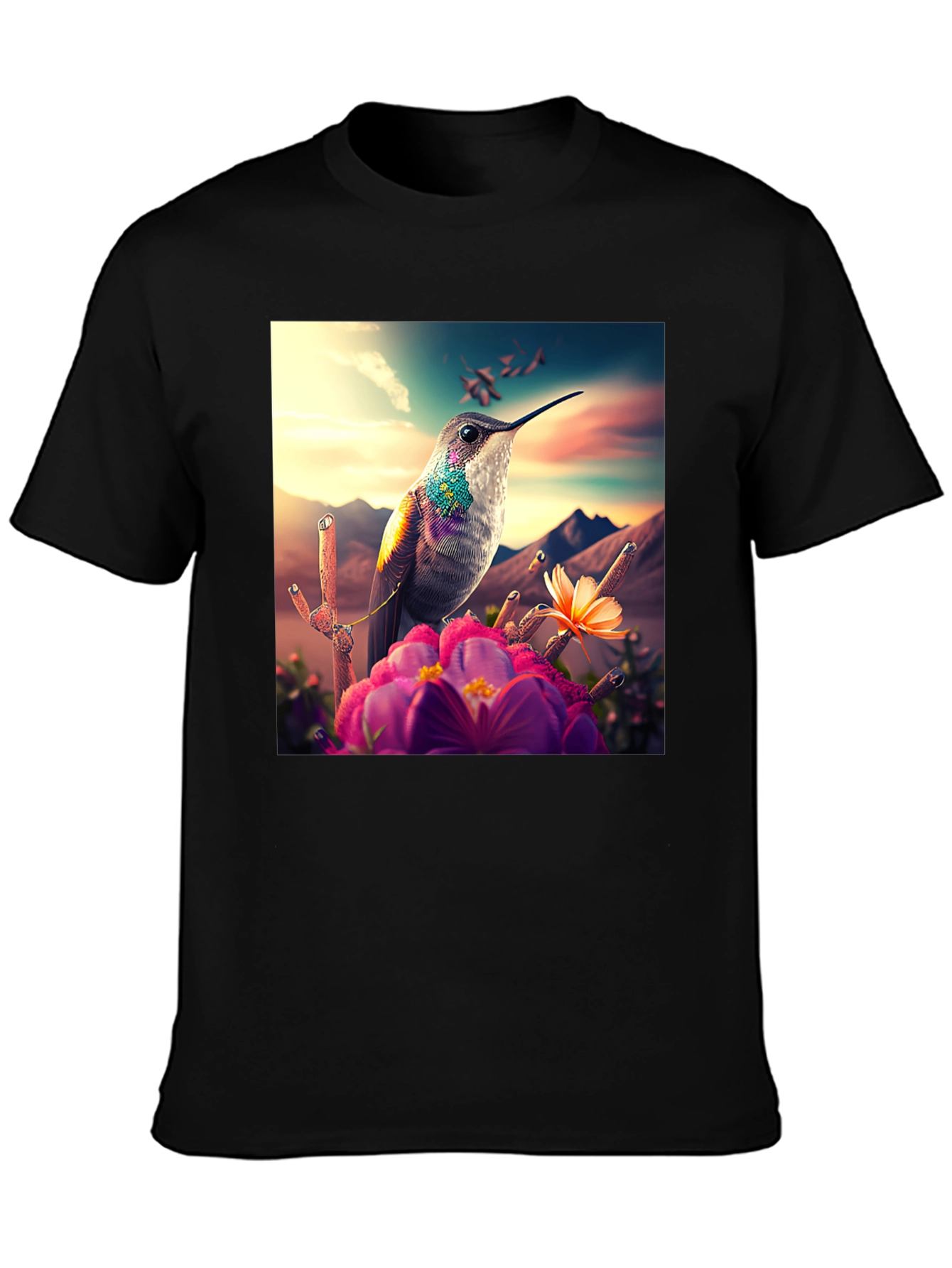 Black Hummingbird T-Shirt - Nature Graphic Tee view 3