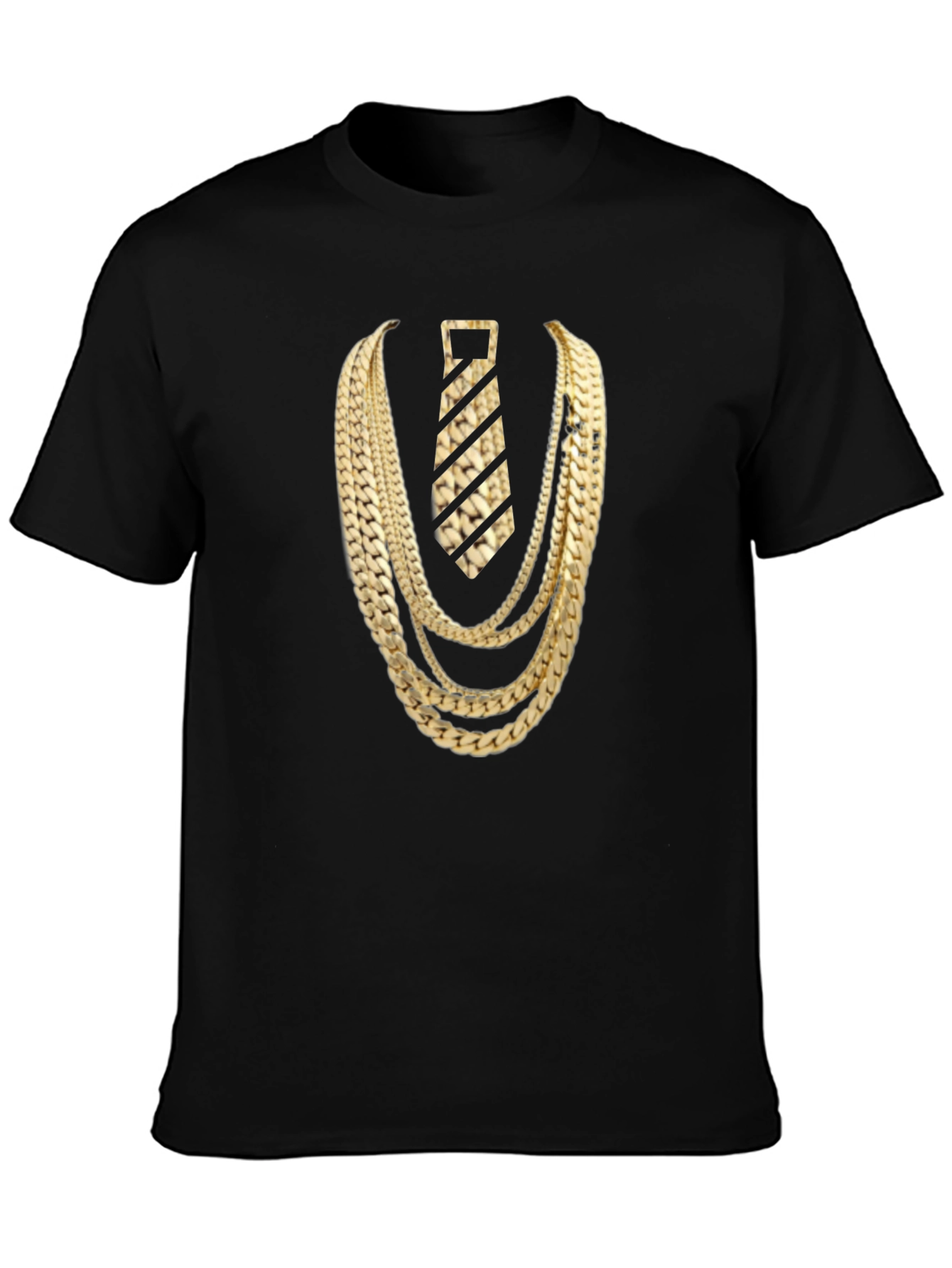 Black Gold Chains and Tie Graphic Tee - Statement Style view 3