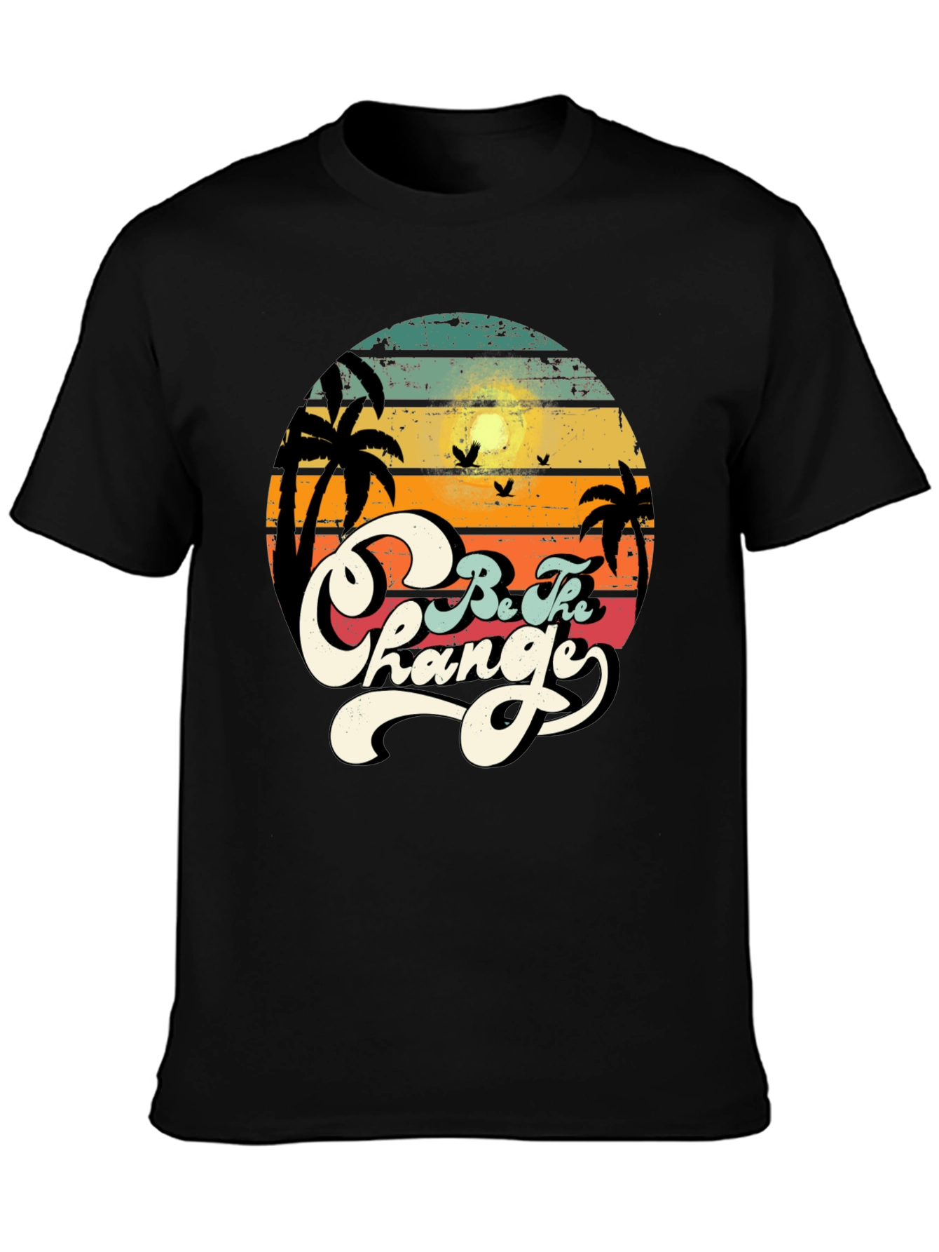 Black Retro Sunset 'Be The Change' Graphic T-Shirt view 3