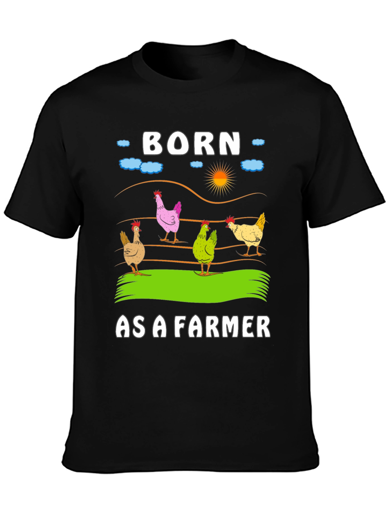 Black Born as a Farmer T-Shirt - Chicken Design view 3