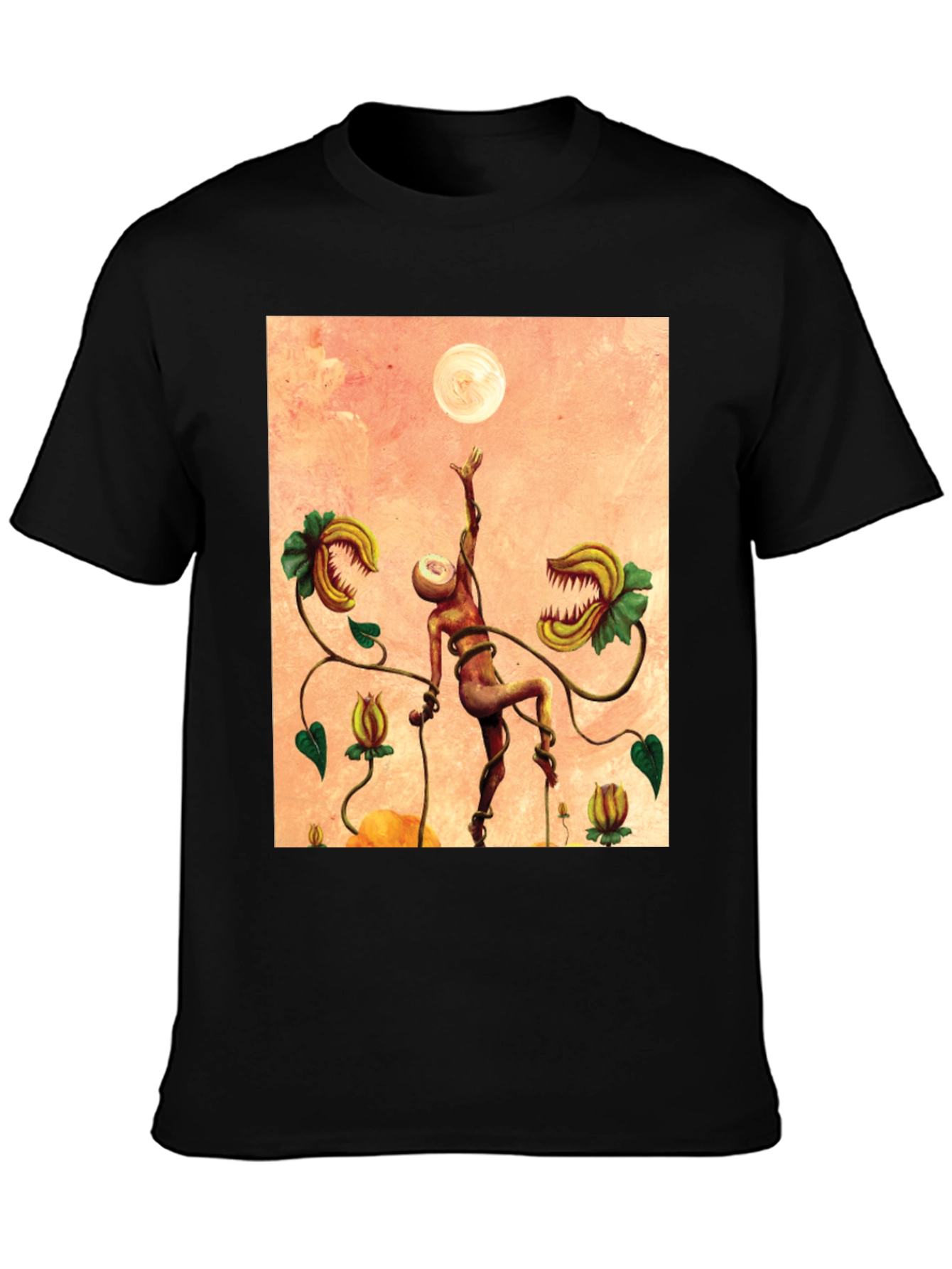 Black Surreal Venus Flytrap Graphic Tee - Unique Art Shirt view 3