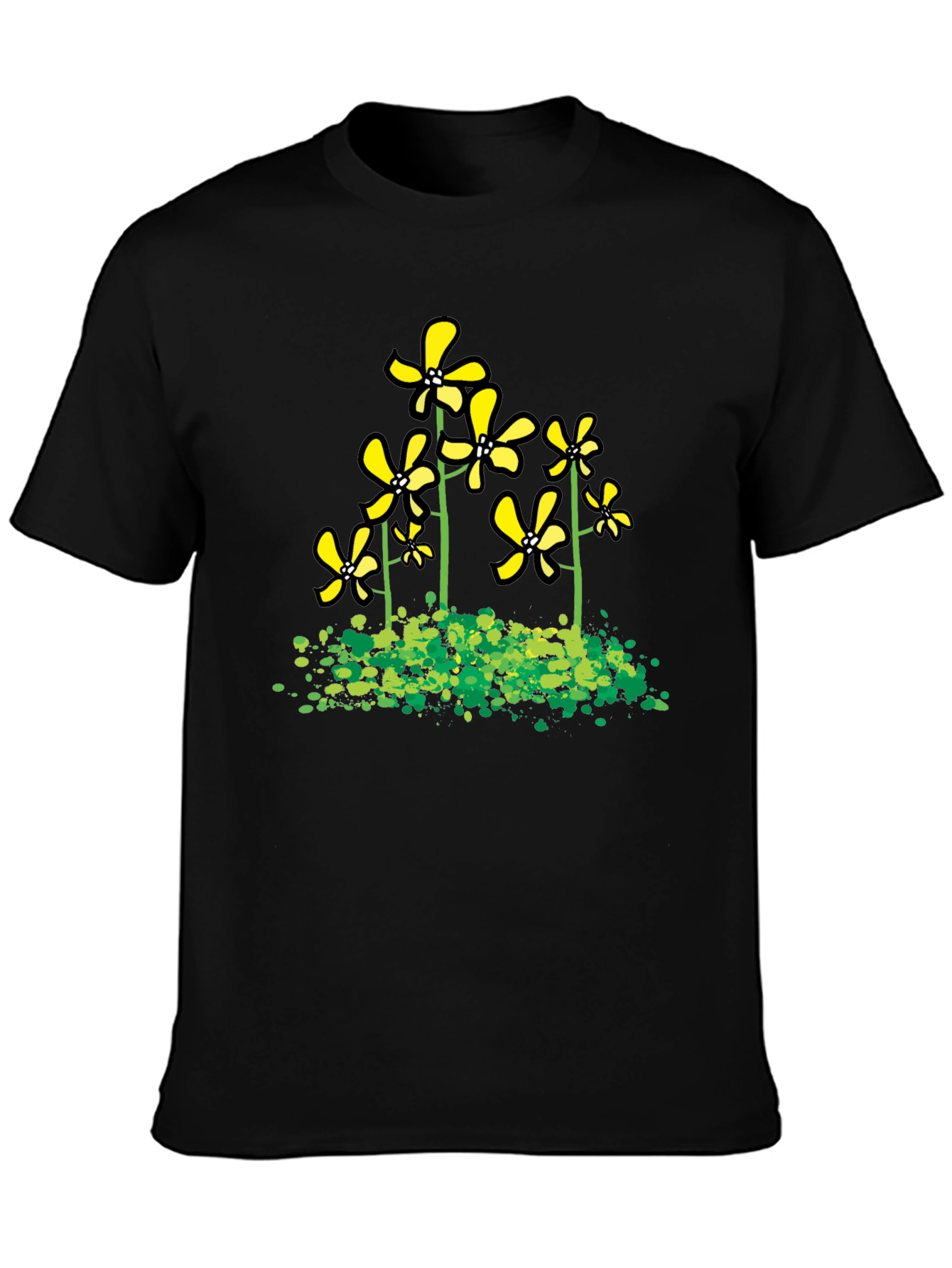 Black Floral Graphic Tee - Yellow Flowers Black T-Shirt view 3