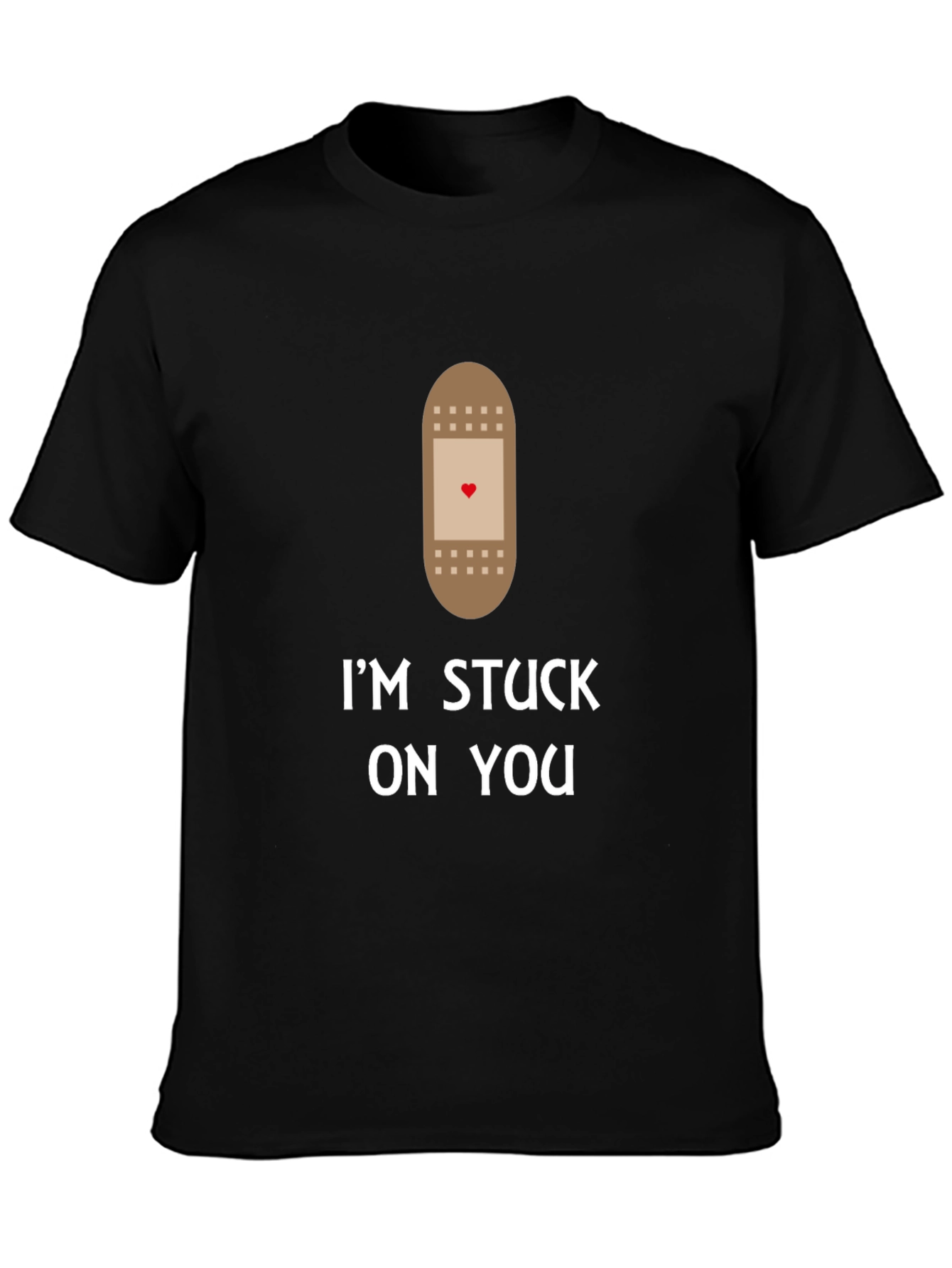 Black I'm Stuck On You T-Shirt Funny Bandage Heart Love Graphic Tee view 3