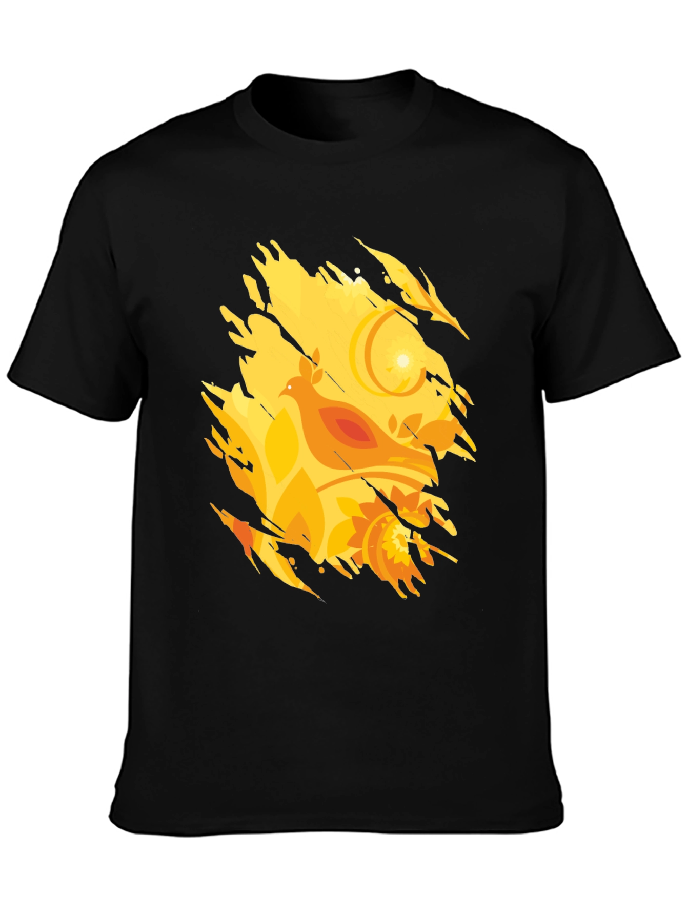 Black Abstract Bird Graphic Black T-Shirt view 3