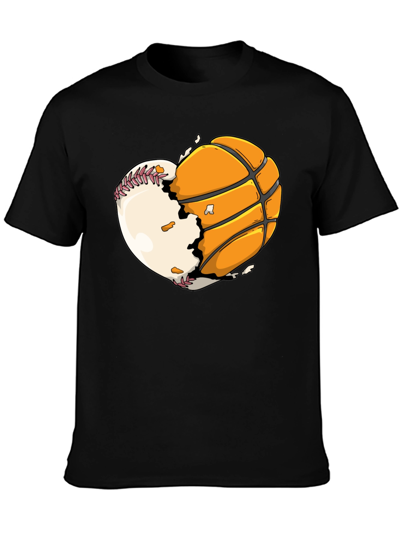 Black Baseball Basketball Heart Graphic Tee view 3