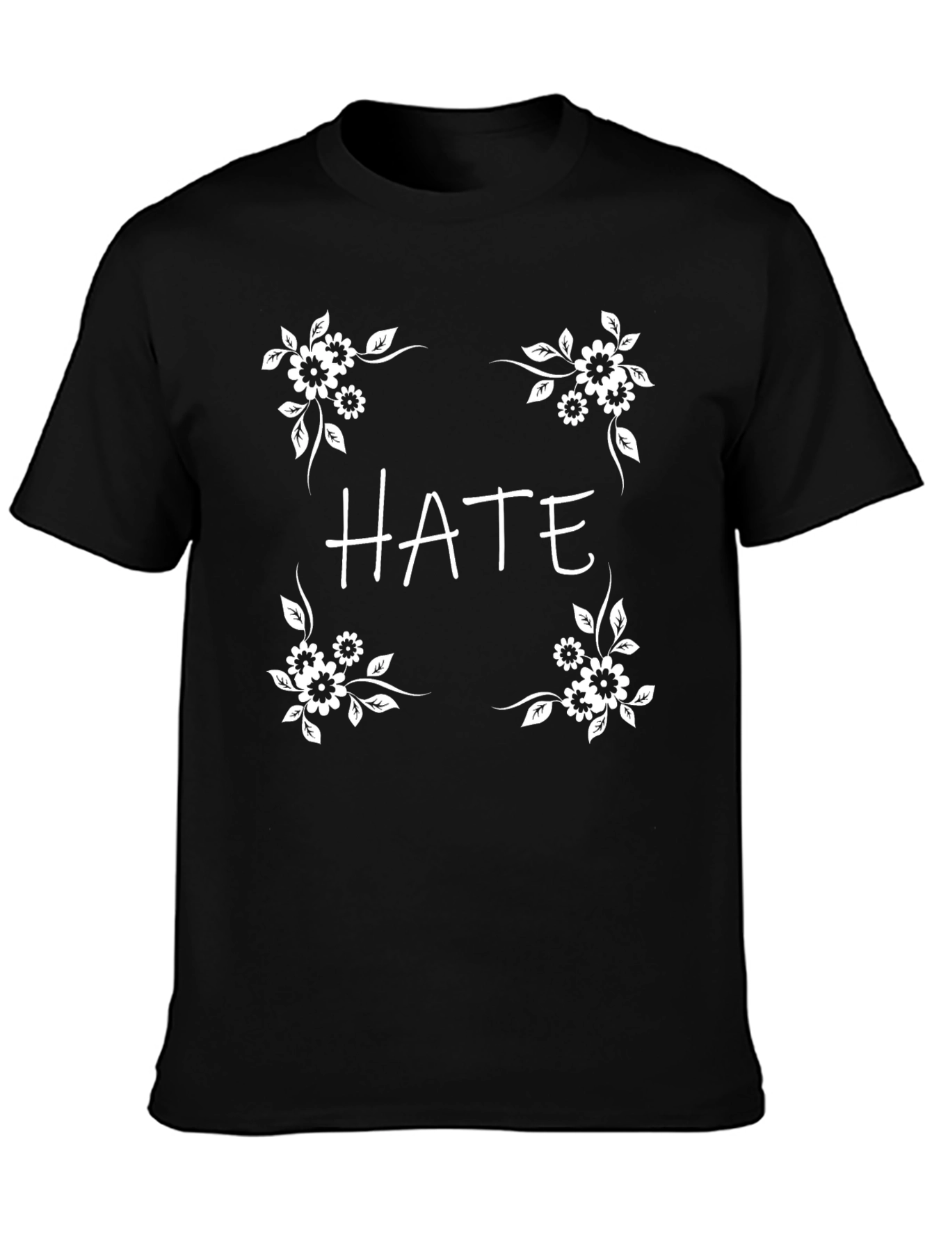 Black HATE Graphic Tee - Floral Design view 3