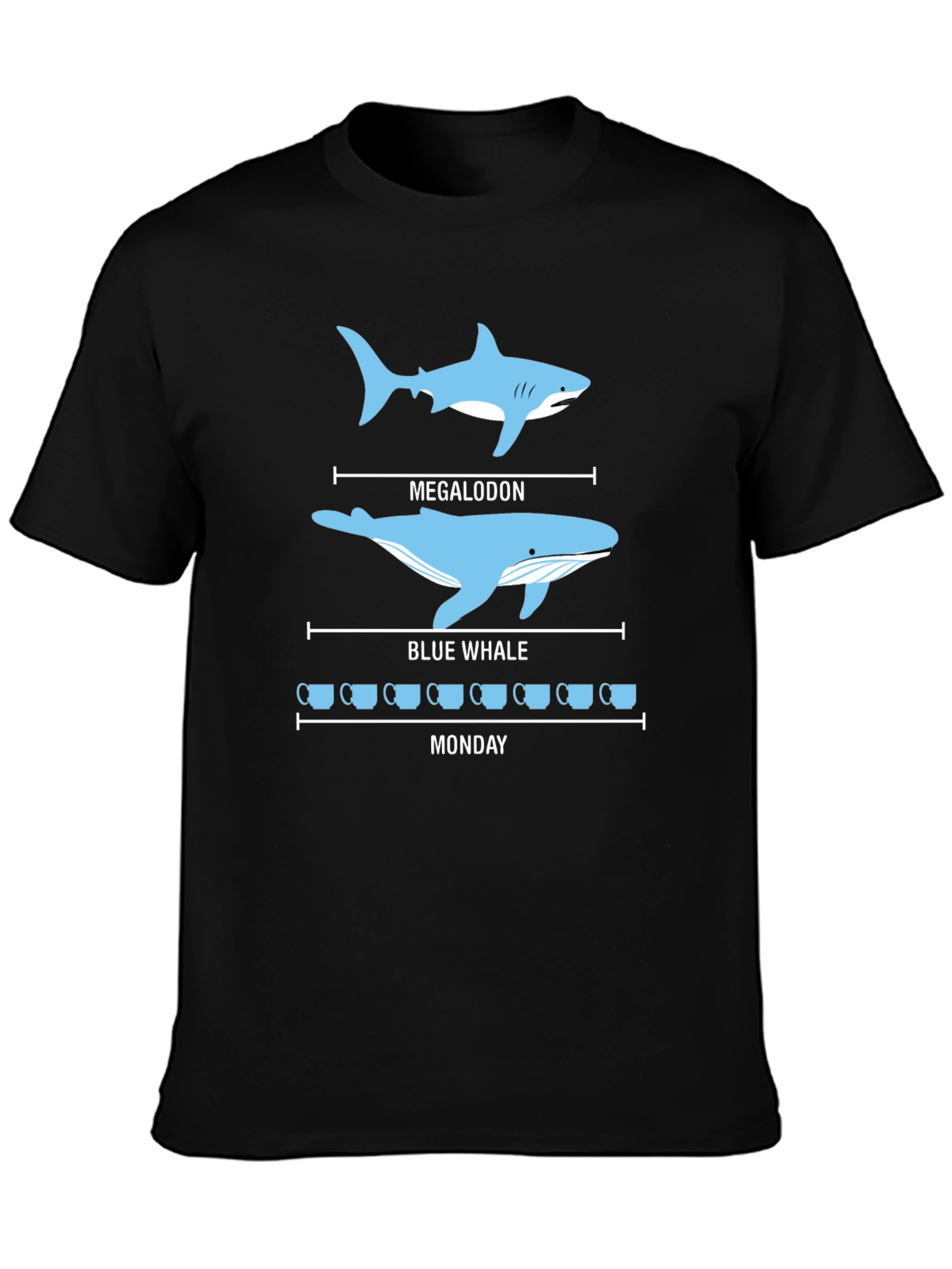 Black Megalodon vs Blue Whale T-Shirt - Coffee Monday Funny Tee view 3