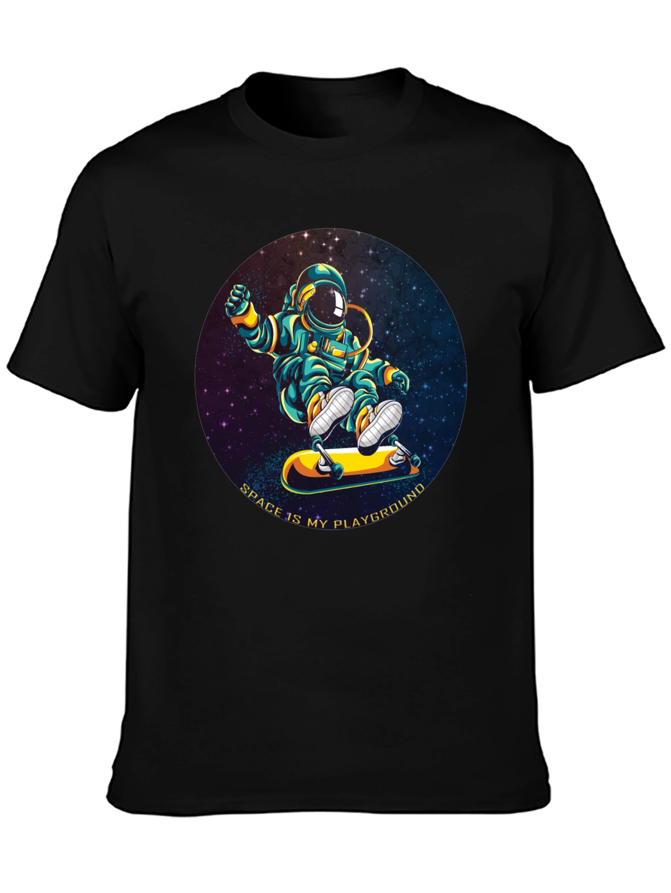 Black Astronaut Skateboarder T-Shirt - Space is My Playground view 3