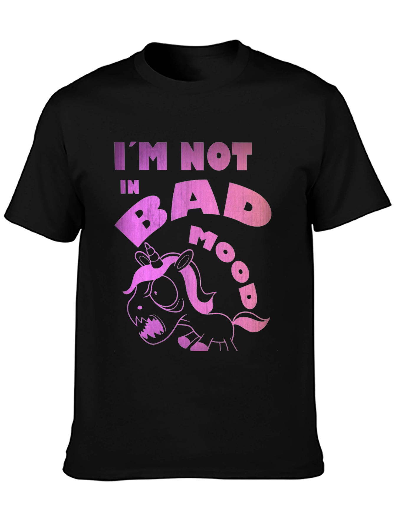 Black Funny Grumpy Unicorn Black T-Shirt - I'm Not in Bad Mood! view 3