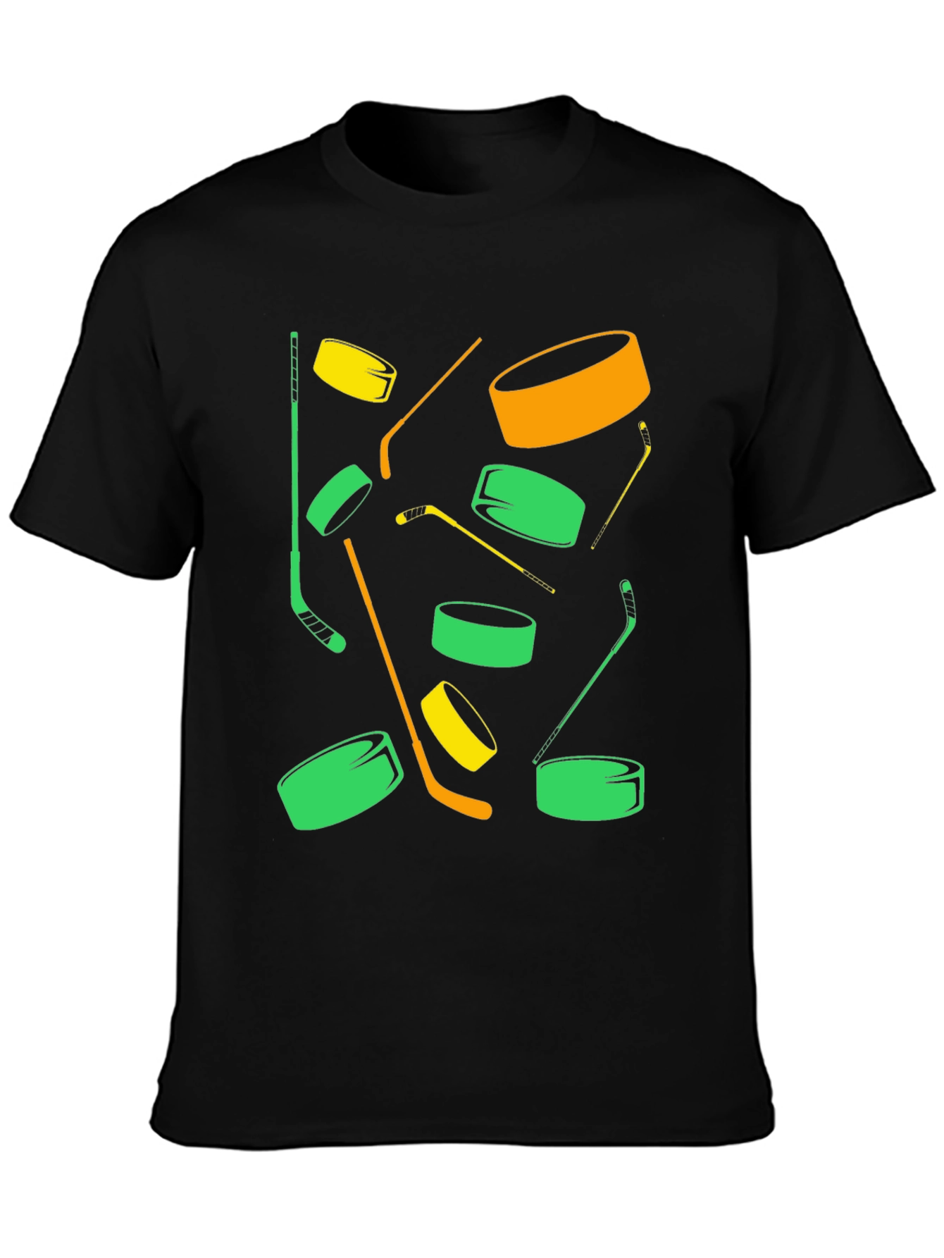 Black Hockey Puck & Stick Graphic Tee - Cool Sportswear view 3