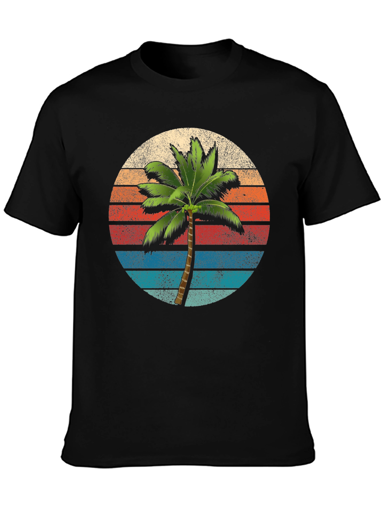 Black Retro Palm Tree Sunset T-Shirt view 3