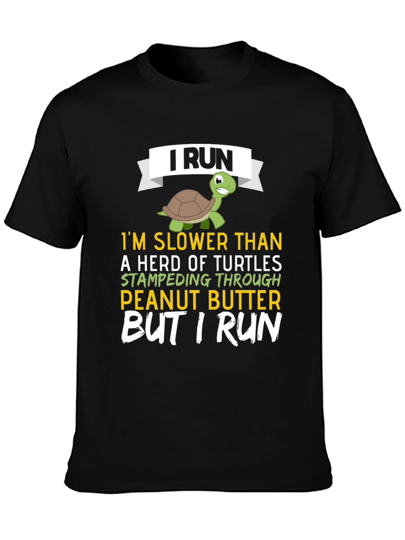 Black Funny Turtle Running T-Shirt - I Run view 3