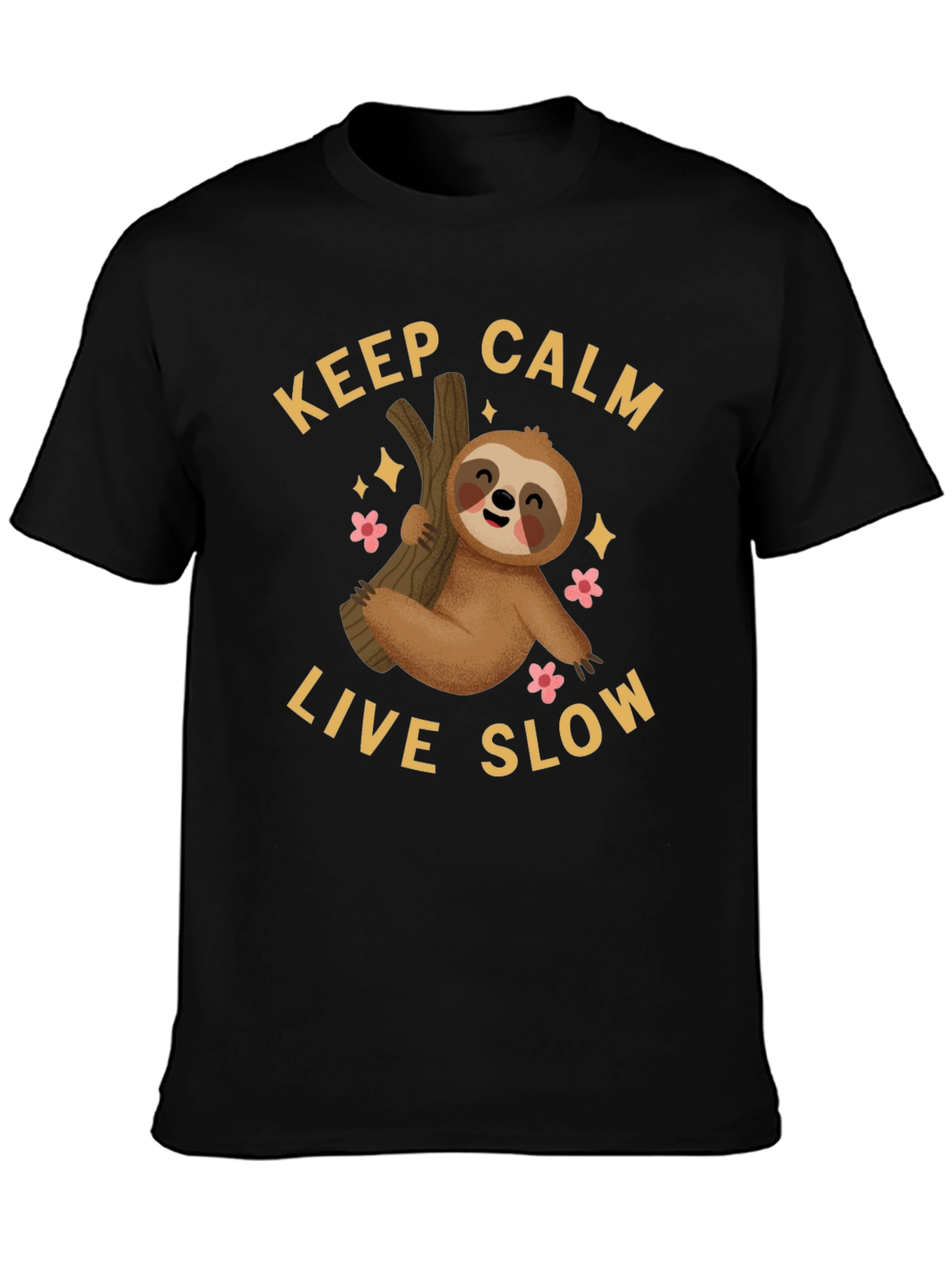 Black Keep Calm Live Slow Sloth Graphic Tee view 3