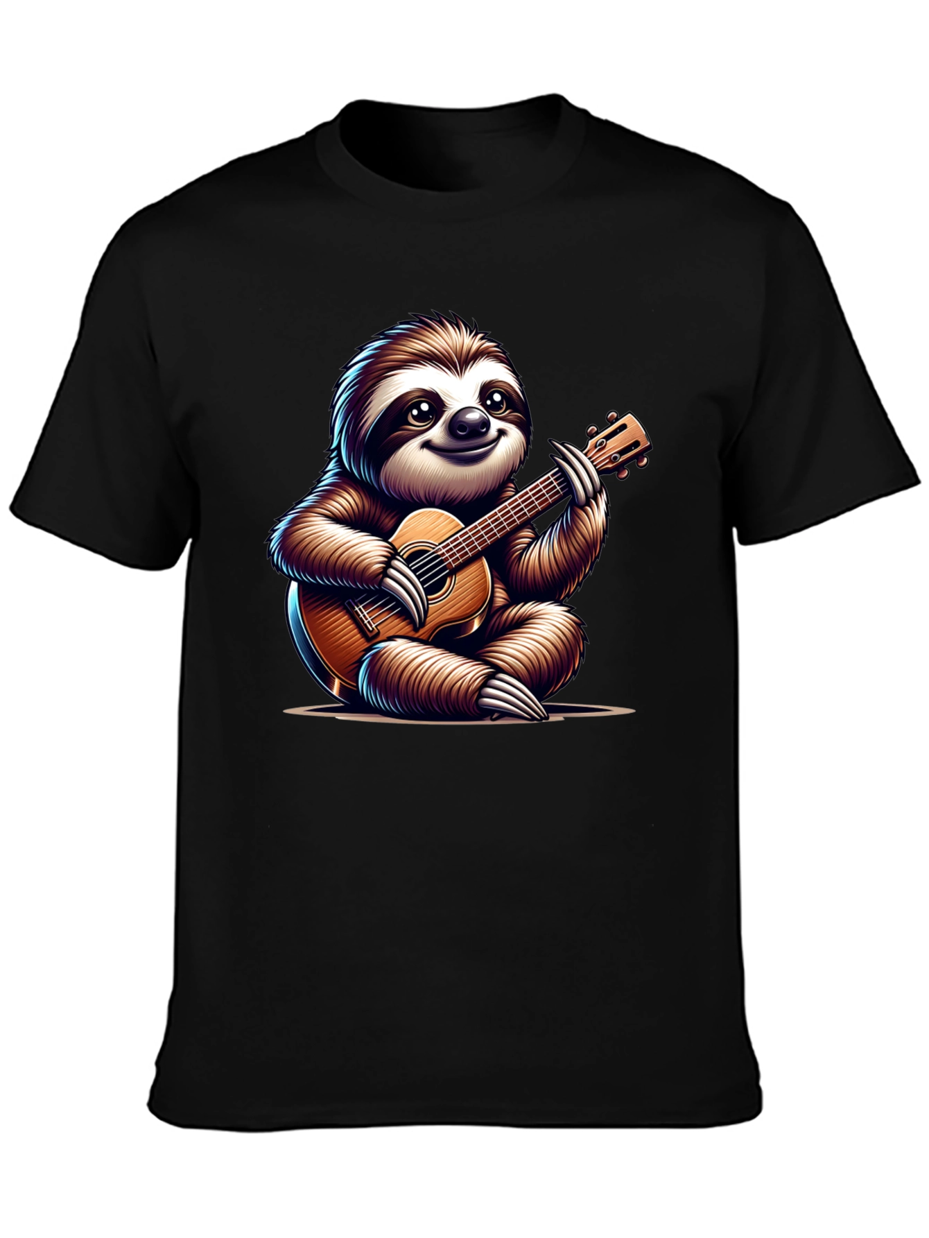 Black Sloth Guitar T-Shirt - Cute Musical Tee view 3