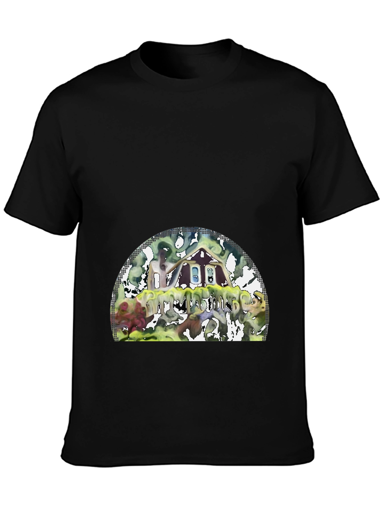 Black Unique Graphic T-Shirt - Abstract House Design view 3