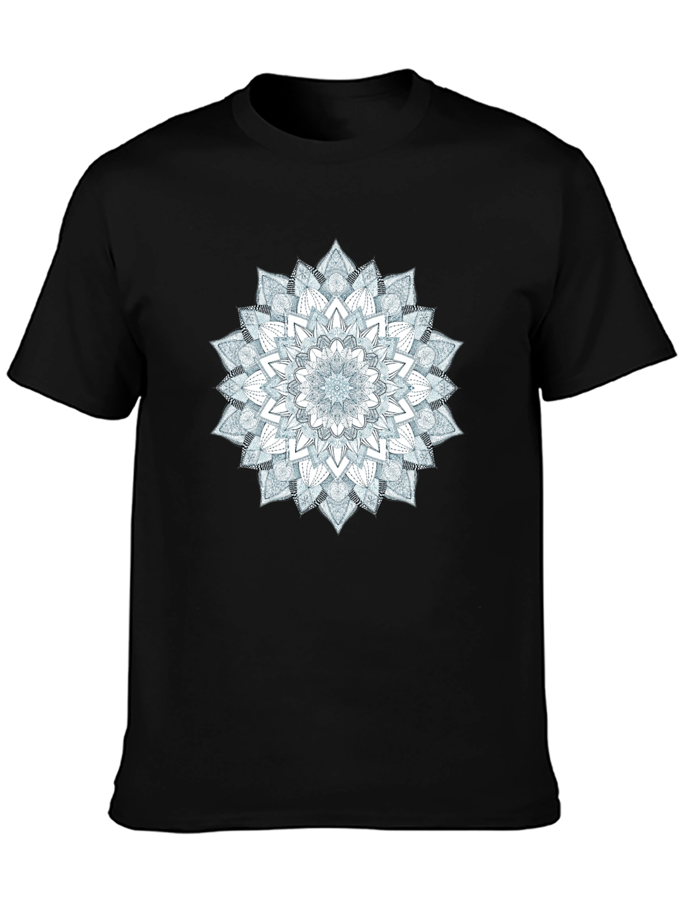 Black Mandala Print Black Crew Neck T-Shirt view 3