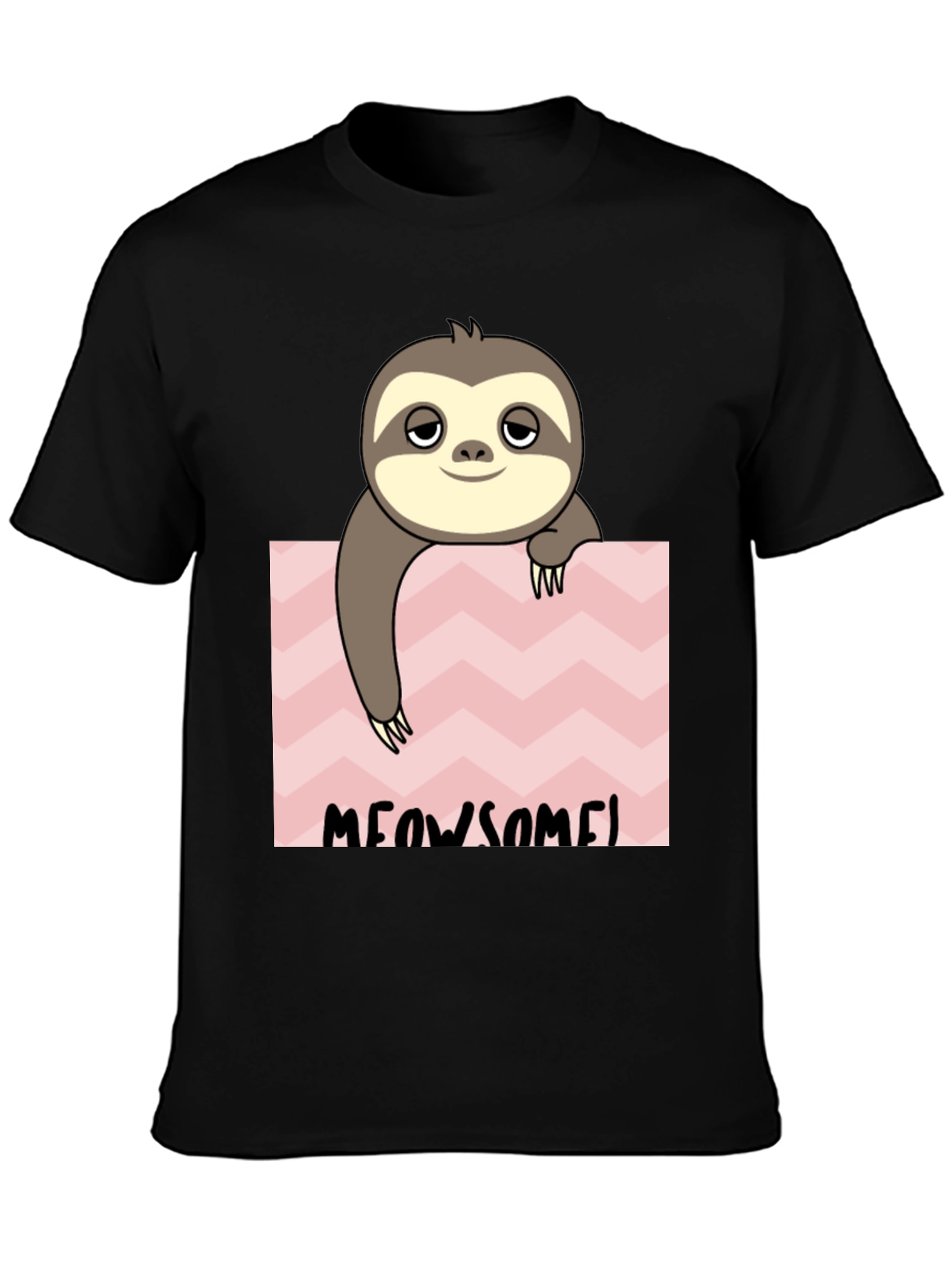 Black Meowsome Sloth Graphic Tee - Black Cotton Blend view 3