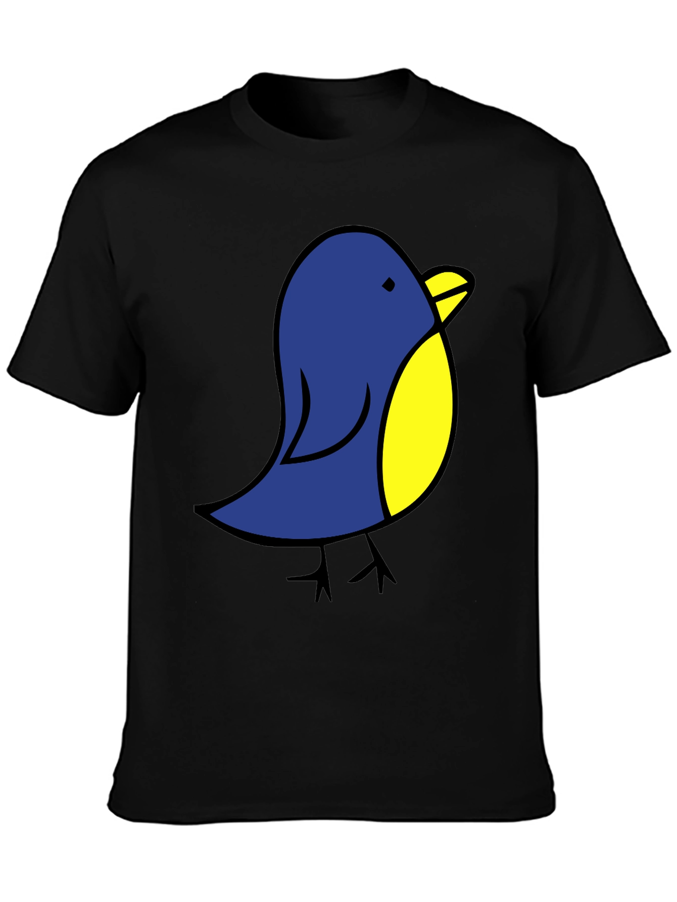 Black Cute Blue Bird Graphic Tee - Black Cotton T-Shirt view 3