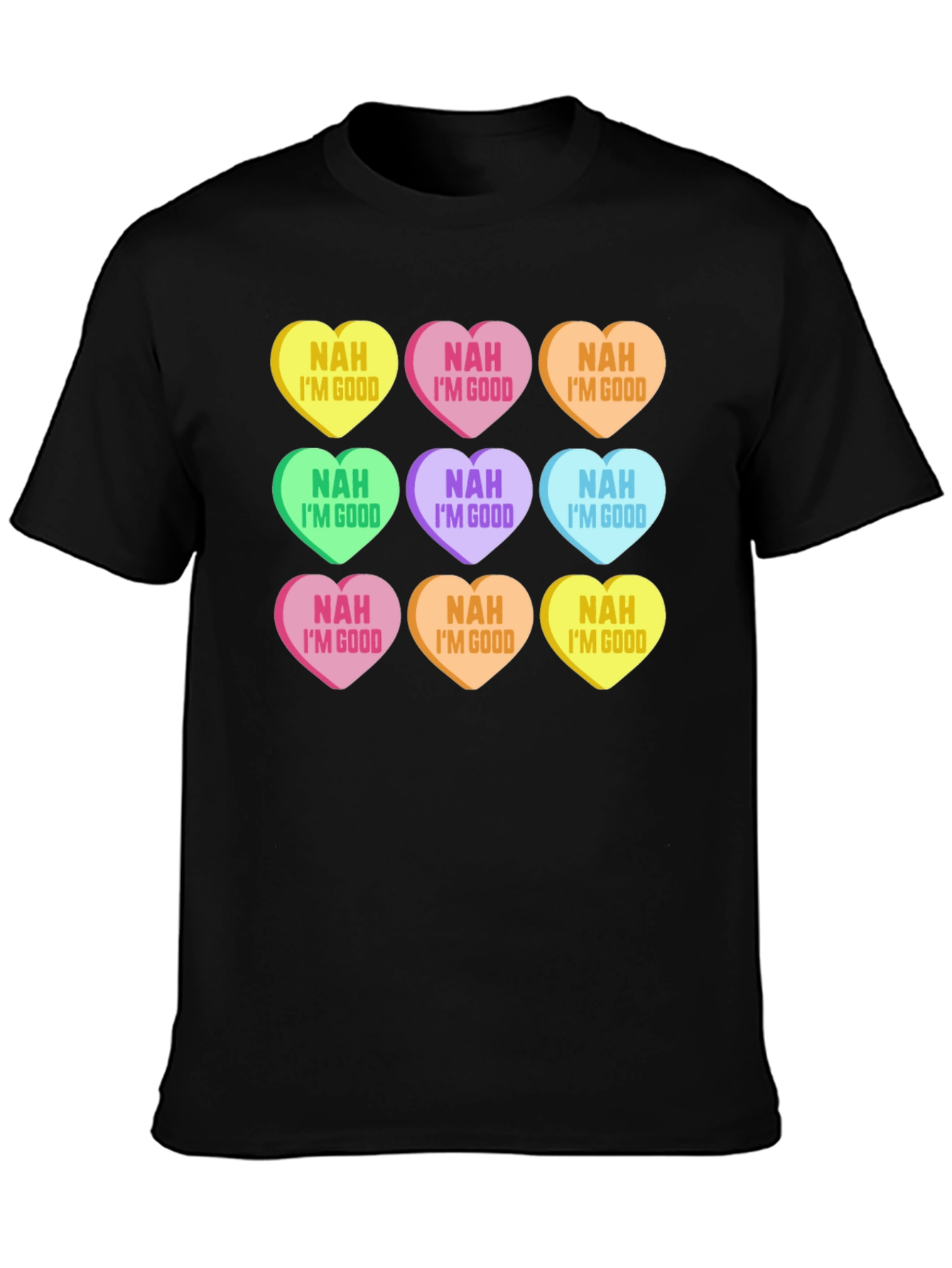 Black Novelty Valentine's Day Candy Heart Graphic T-Shirt view 3