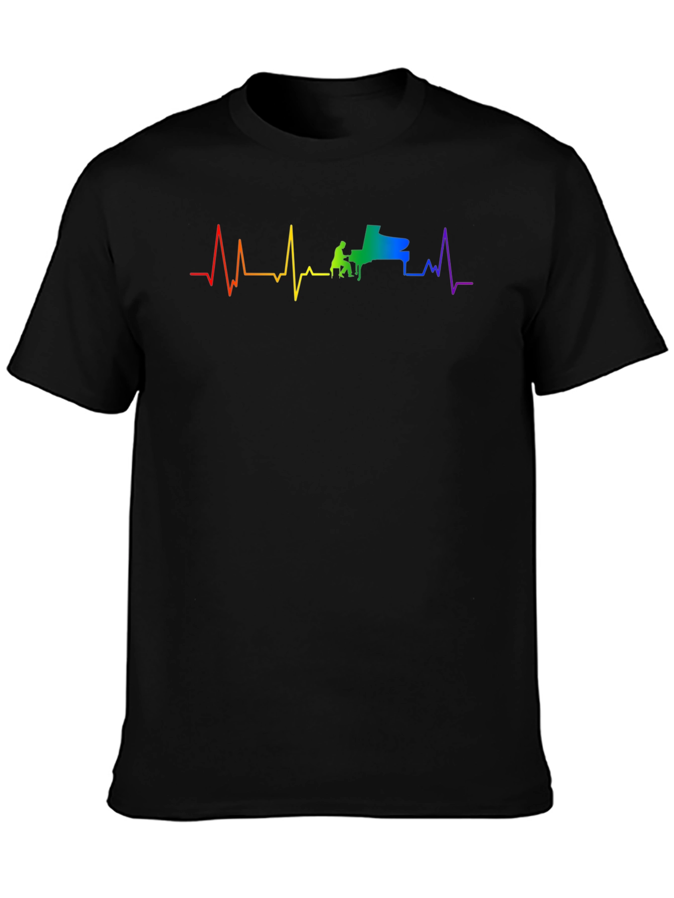 Black Piano Heartbeat Rainbow Graphic Tee - Black view 3