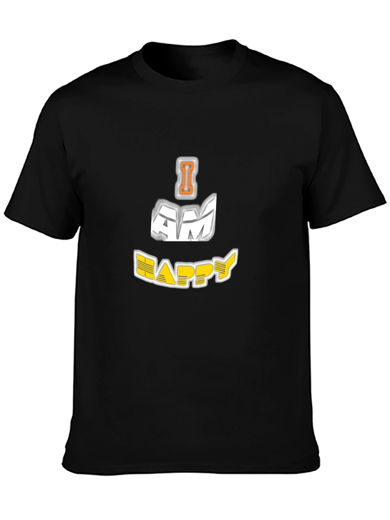 Black I AM HAPPY Graphic Black T-Shirt view 3