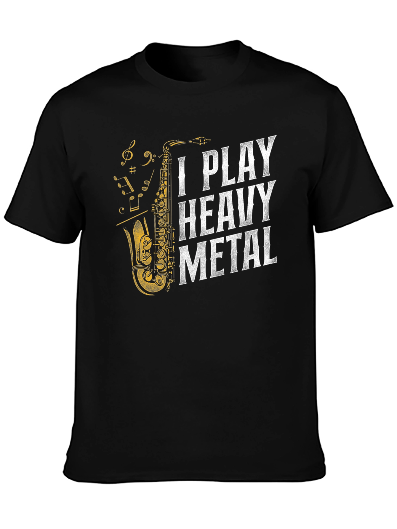 Black I Play Heavy Metal Saxophone T-Shirt view 3