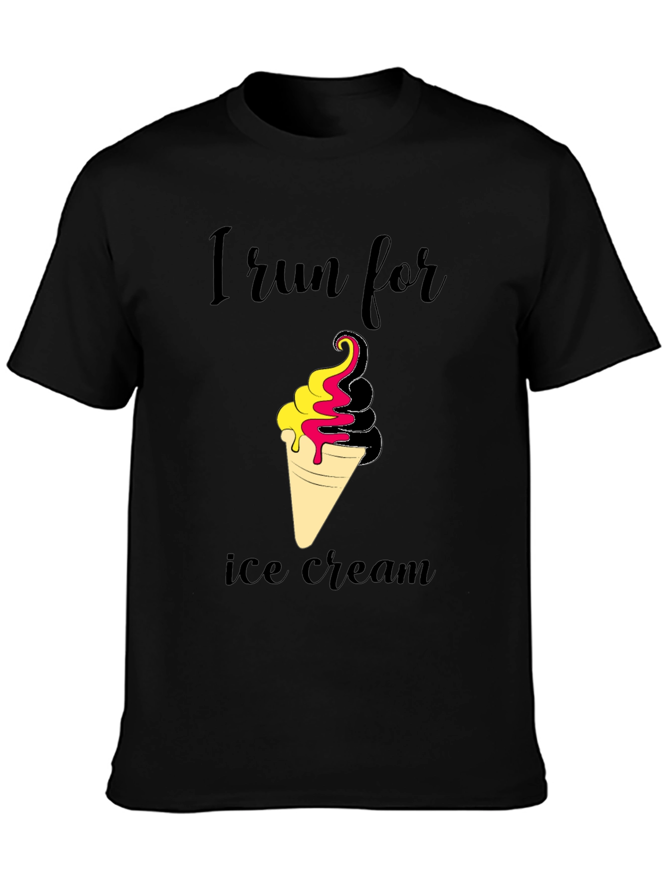 Black I Run For Ice Cream Black T-Shirt view 3
