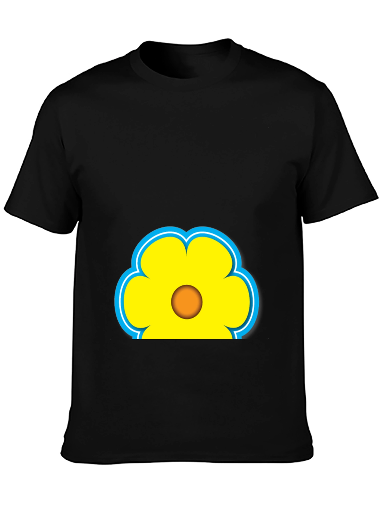 Black Fun Flower Graphic Tee - Black Cotton Blend Casual Shirt view 3