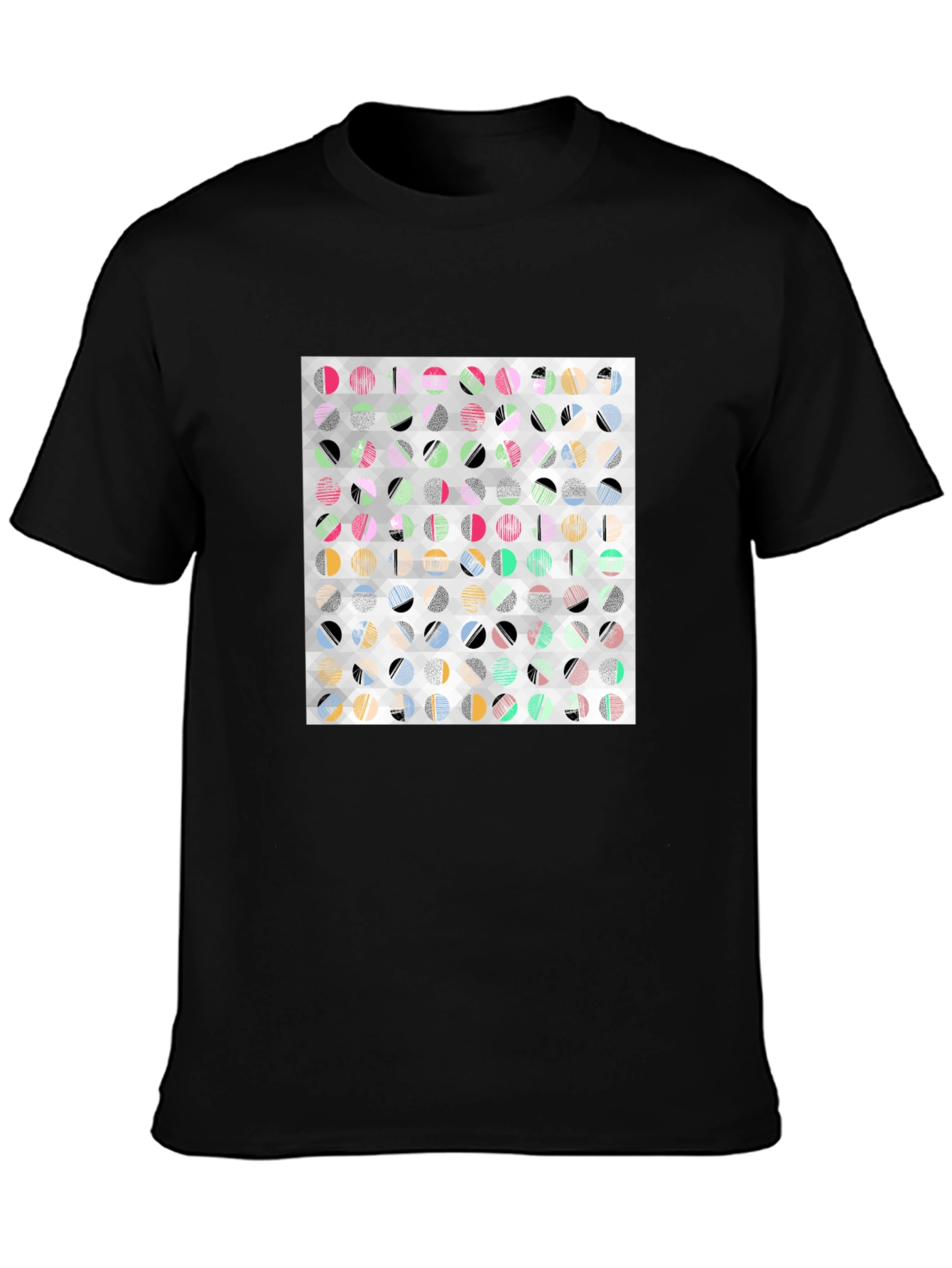 Black Abstract Geometric Print Black T-Shirt view 3