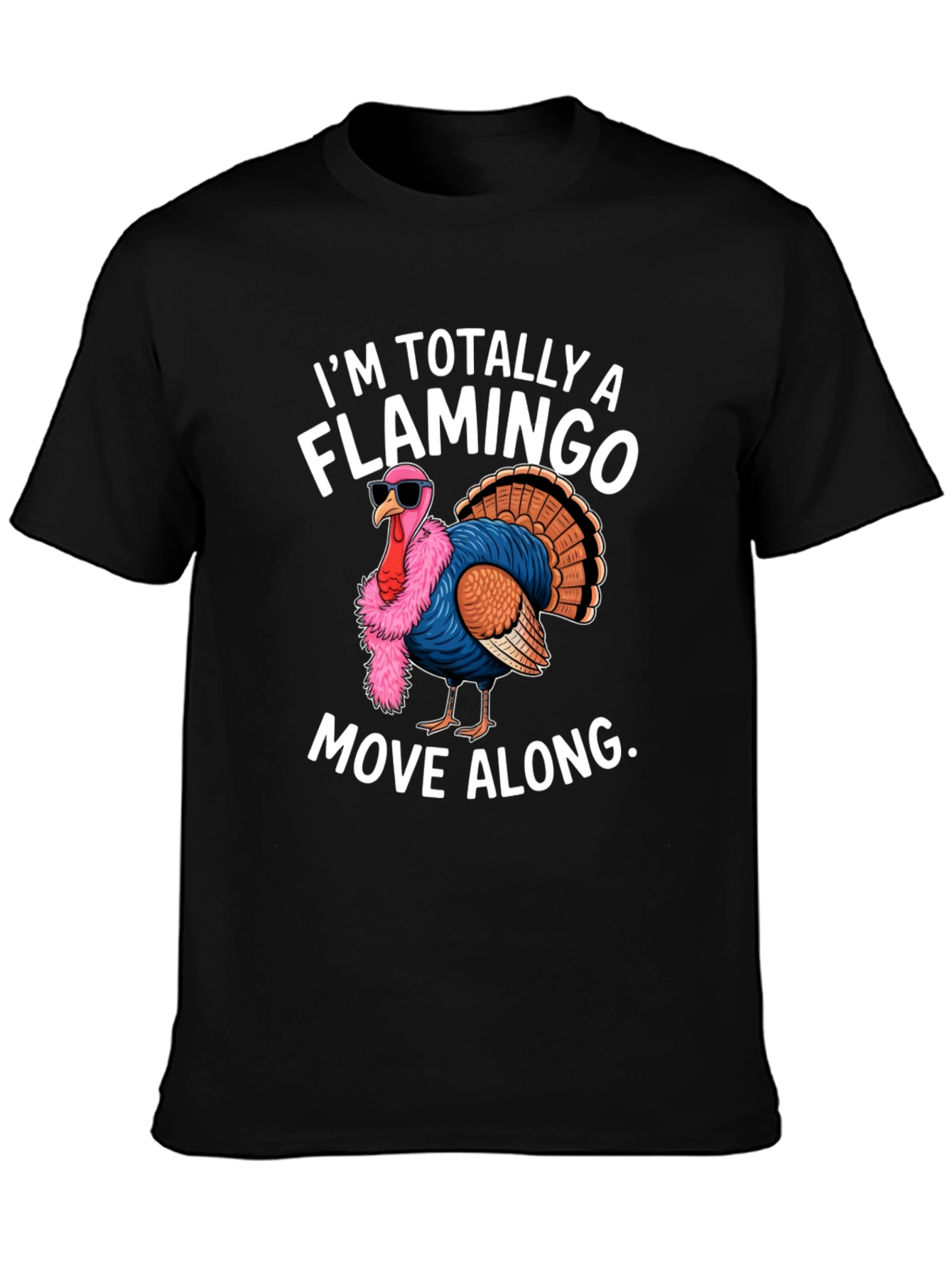 Black Funny Turkey Flamingo Graphic T-Shirt view 3