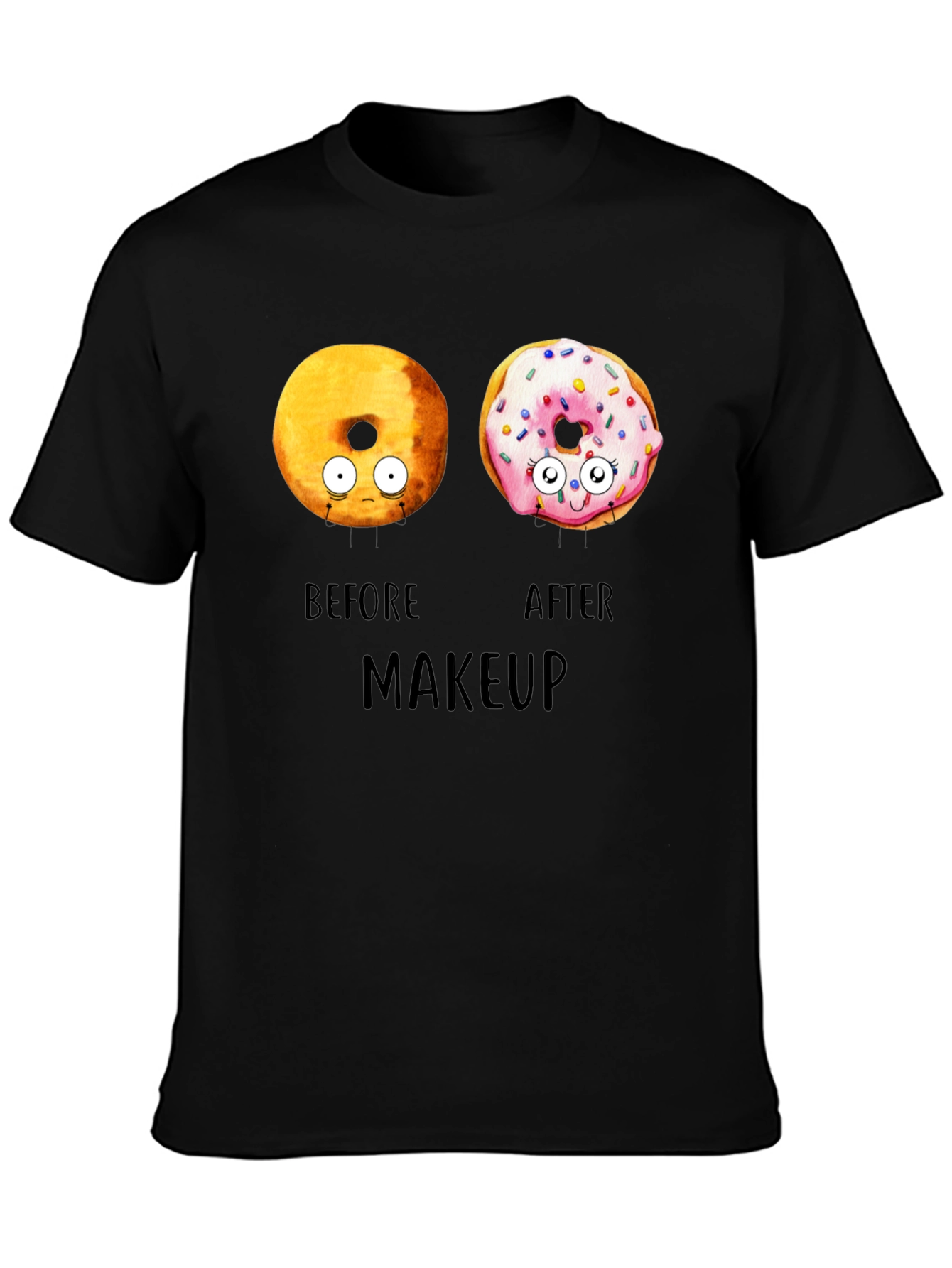 Black Donut Before & After Makeup T-Shirt - Funny Tee view 3