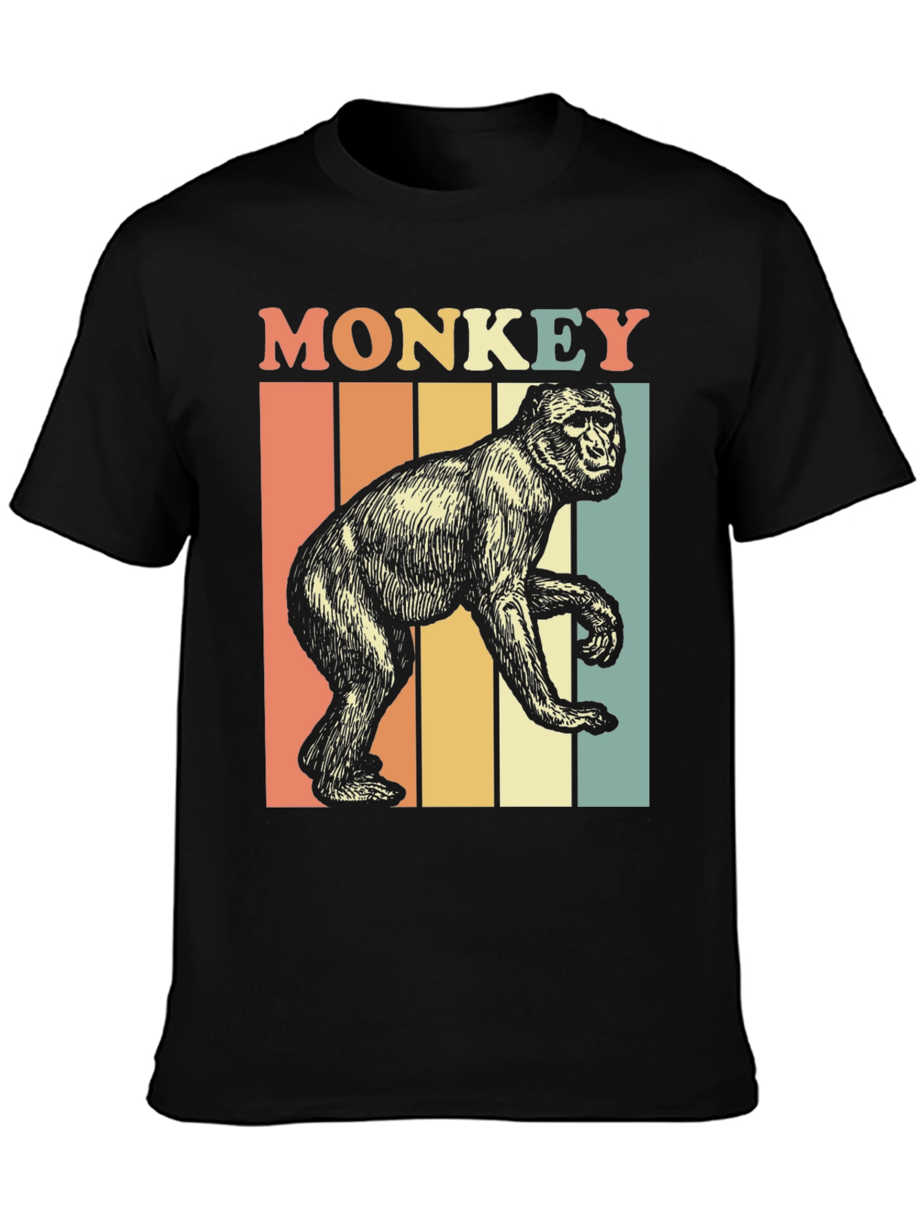 Black Retro Monkey Graphic T-Shirt view 3