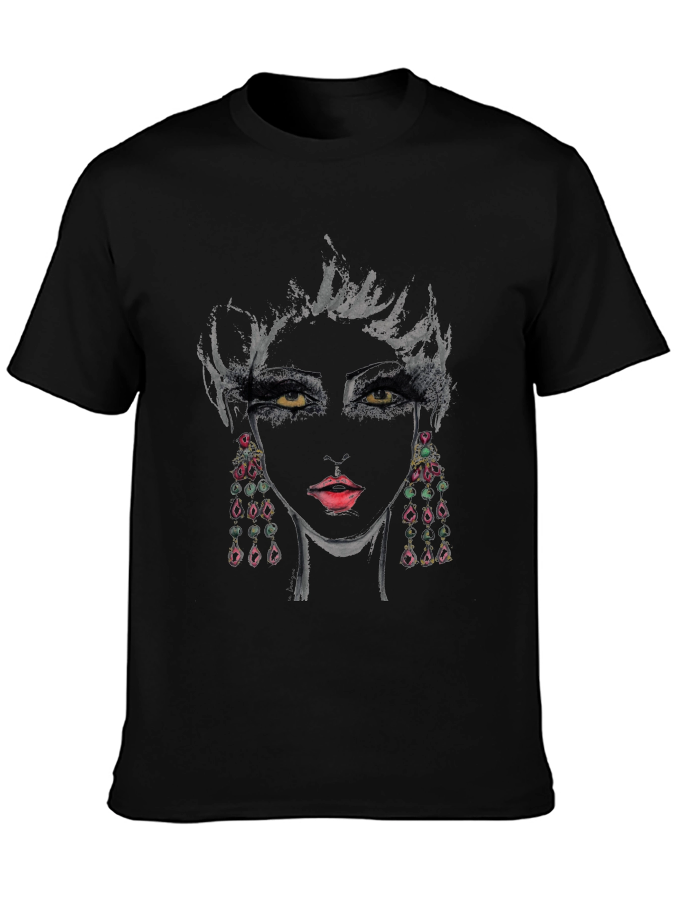 Black Edgy Woman Portrait Graphic T-Shirt view 3