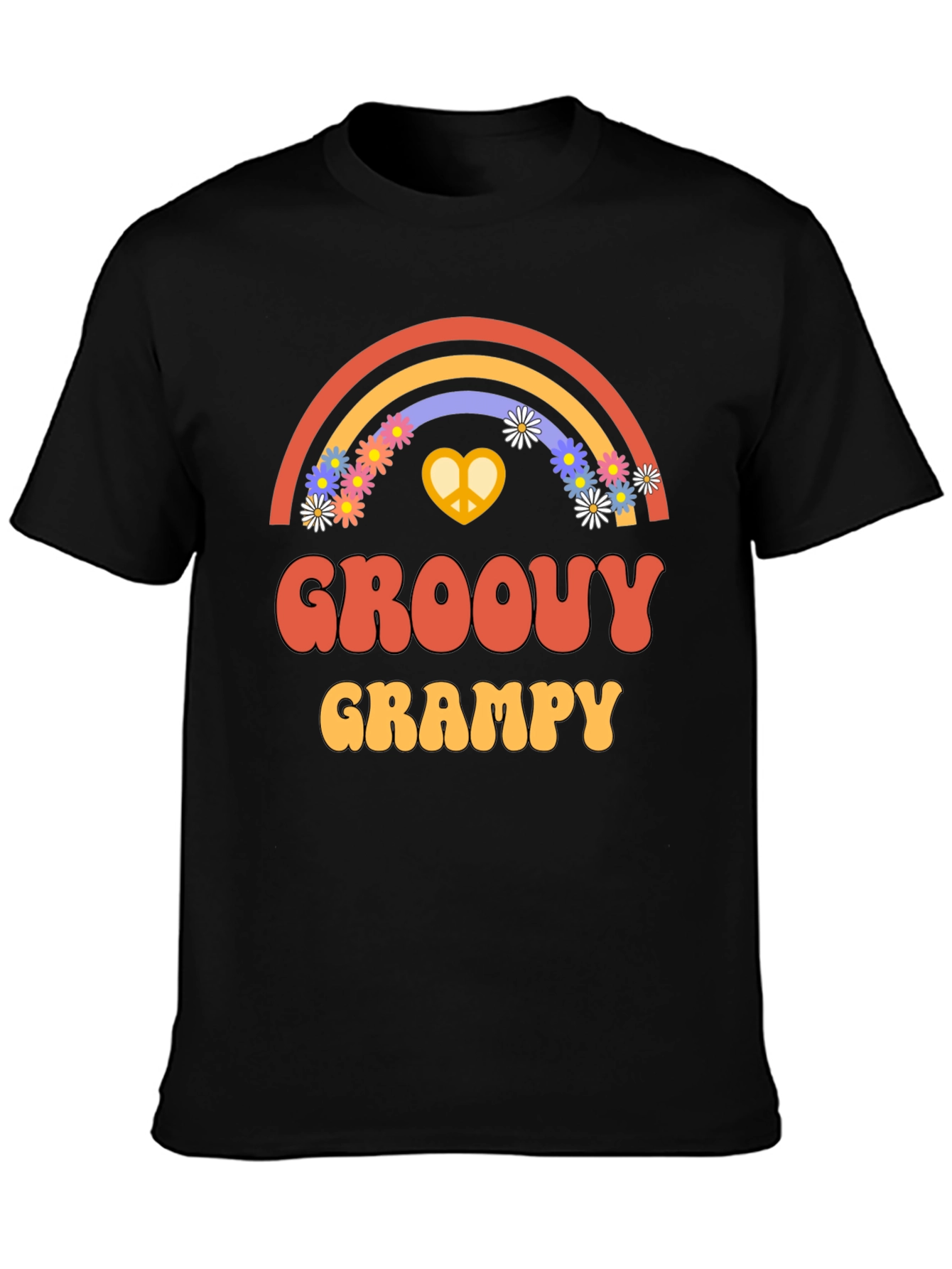 Black Groovy Grampy T-Shirt - Retro Rainbow Design view 3