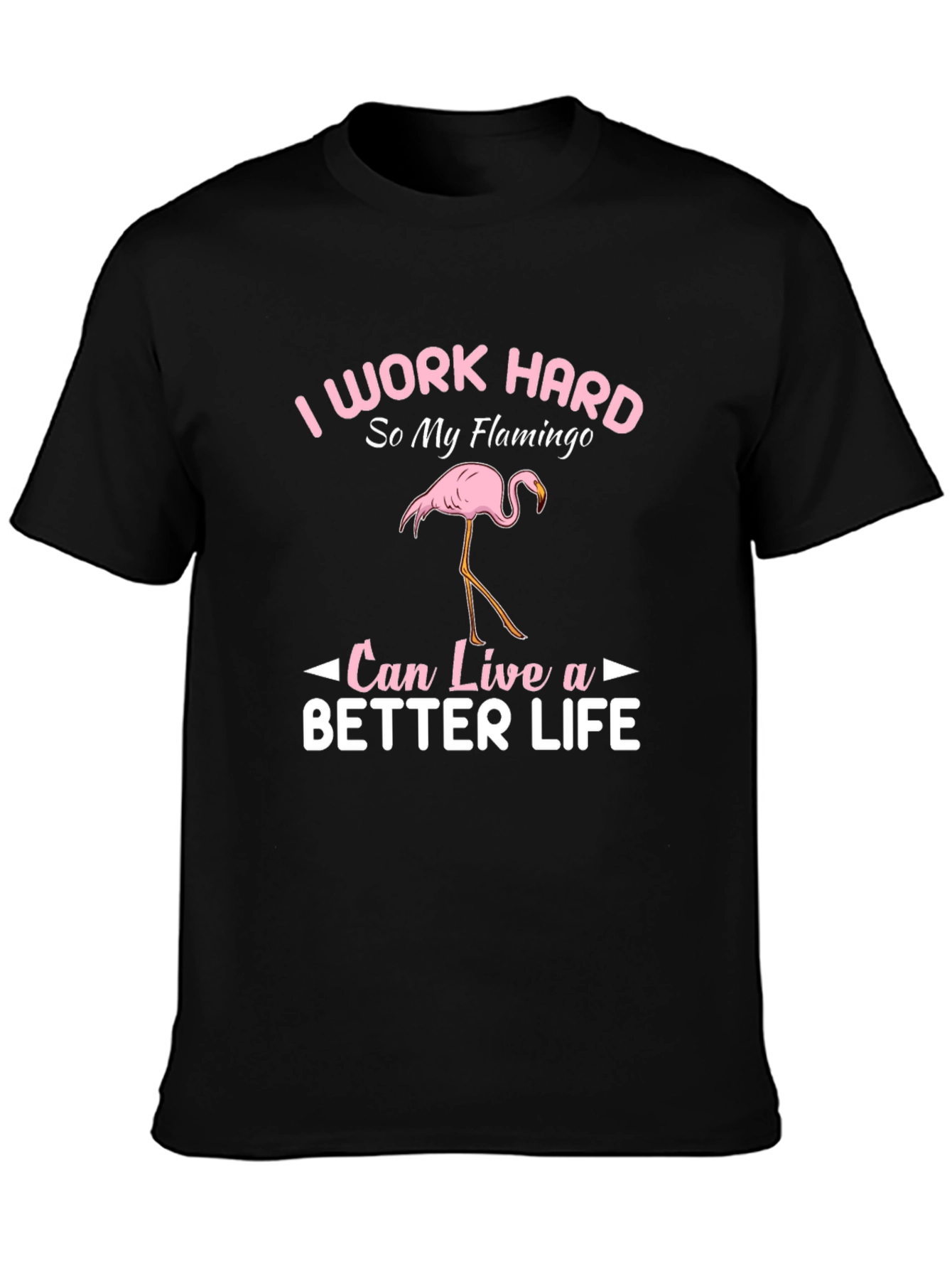 Black I Work Hard Flamingo Graphic T-Shirt view 3