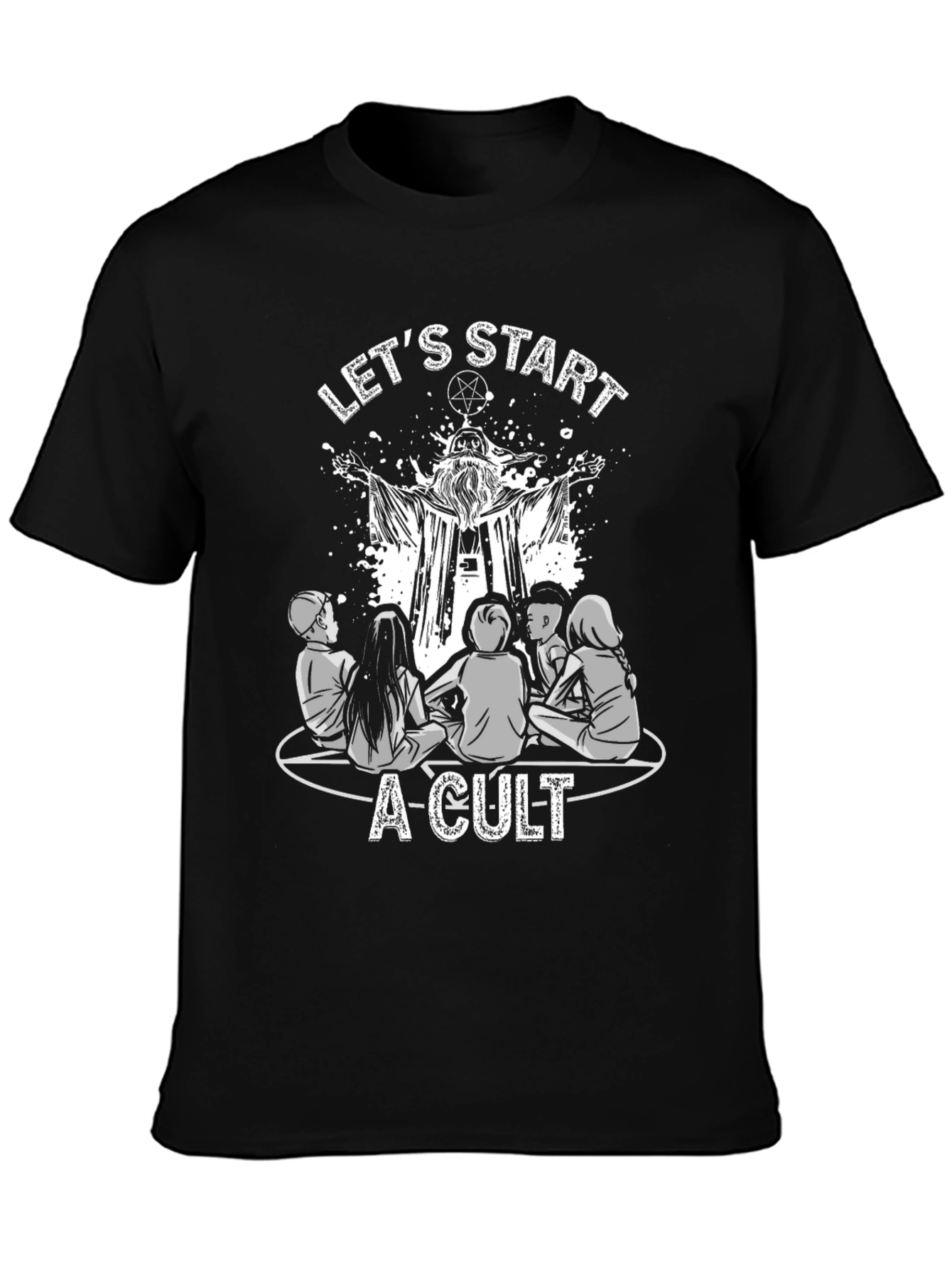 Black Let's Start a Cult Graphic Tee view 3
