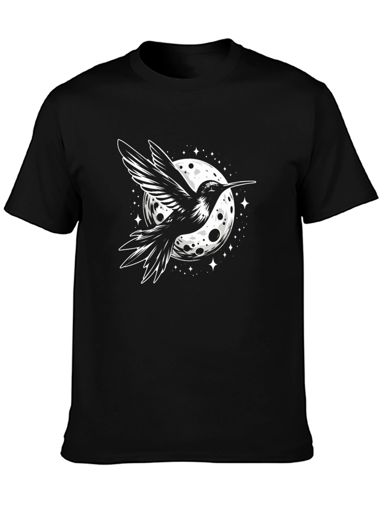 Black Hummingbird Moon Graphic Tee - Black Cotton T-Shirt view 3