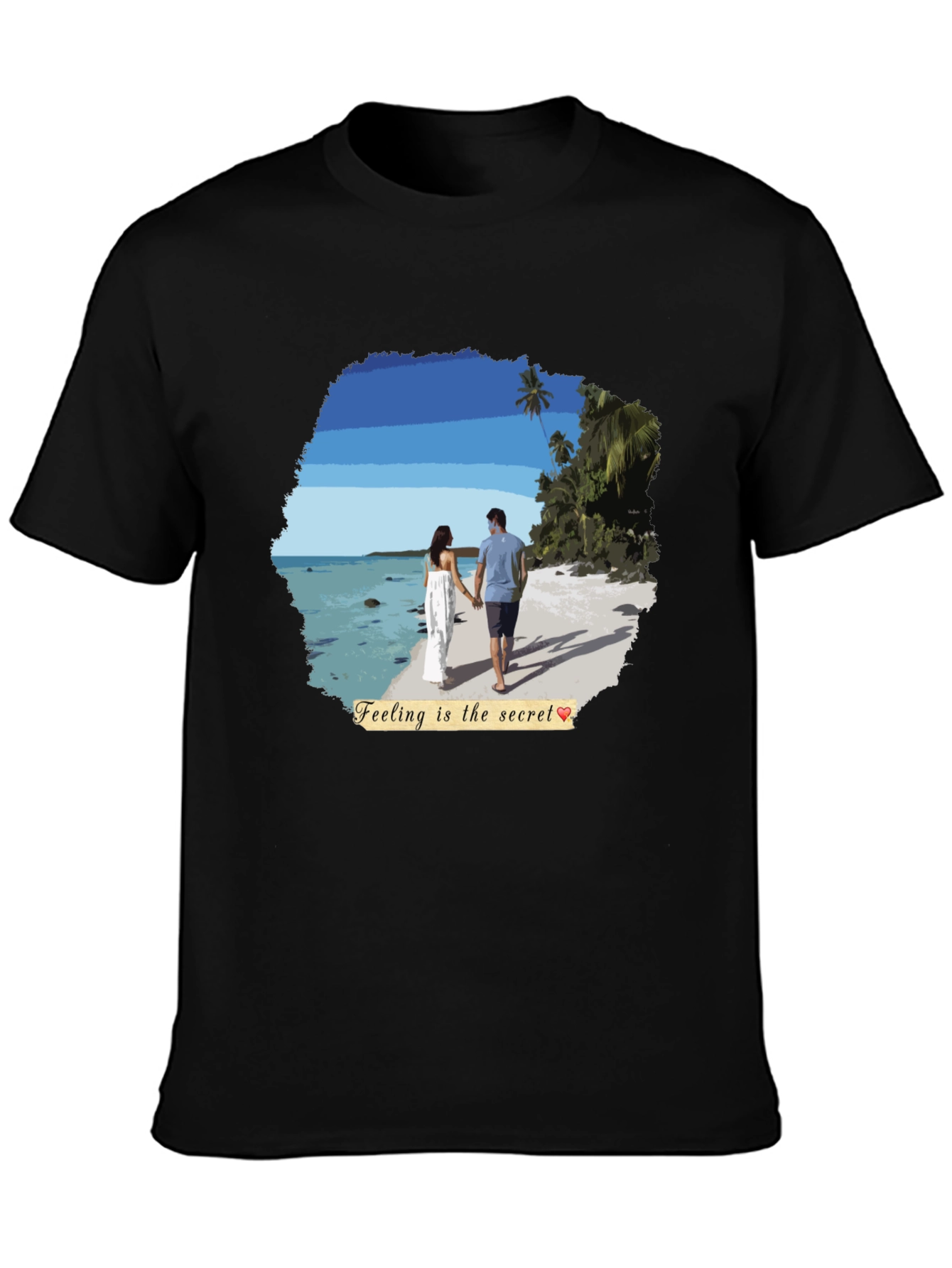 Black Beach Couple T-Shirt: Feeling Is The Secret view 3