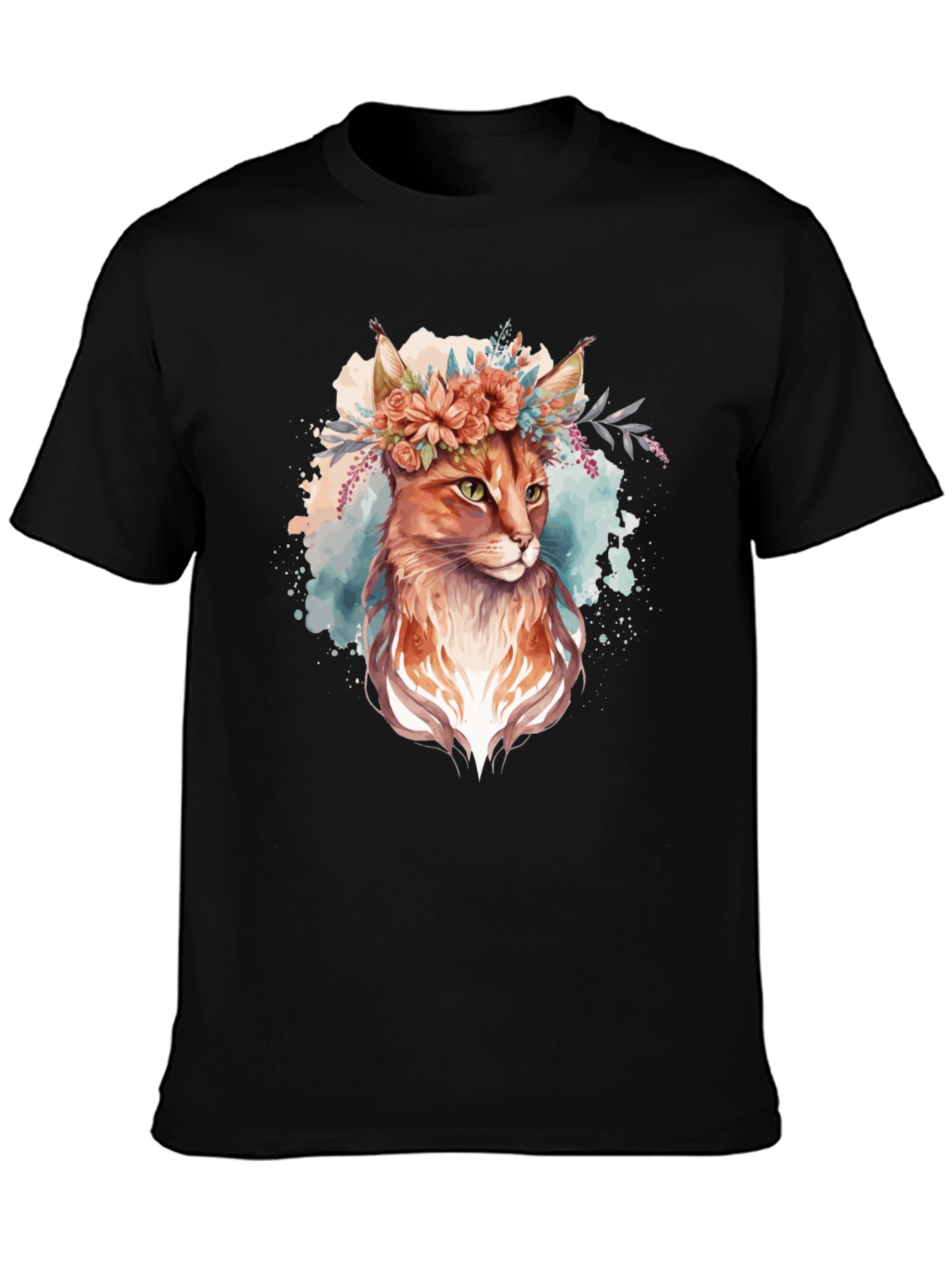 Black Floral Crown Cat T-Shirt - Unique Graphic Tee view 3