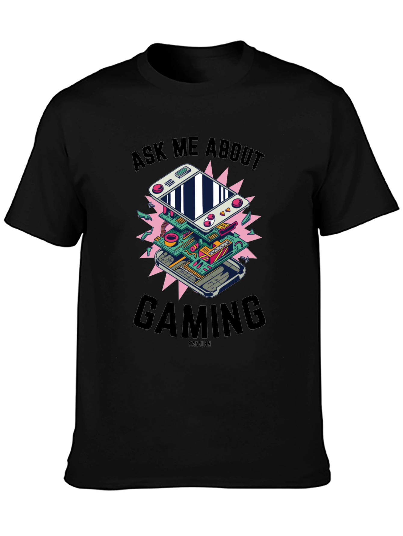 Black Ask Me About Gaming Graphic T-Shirt view 3