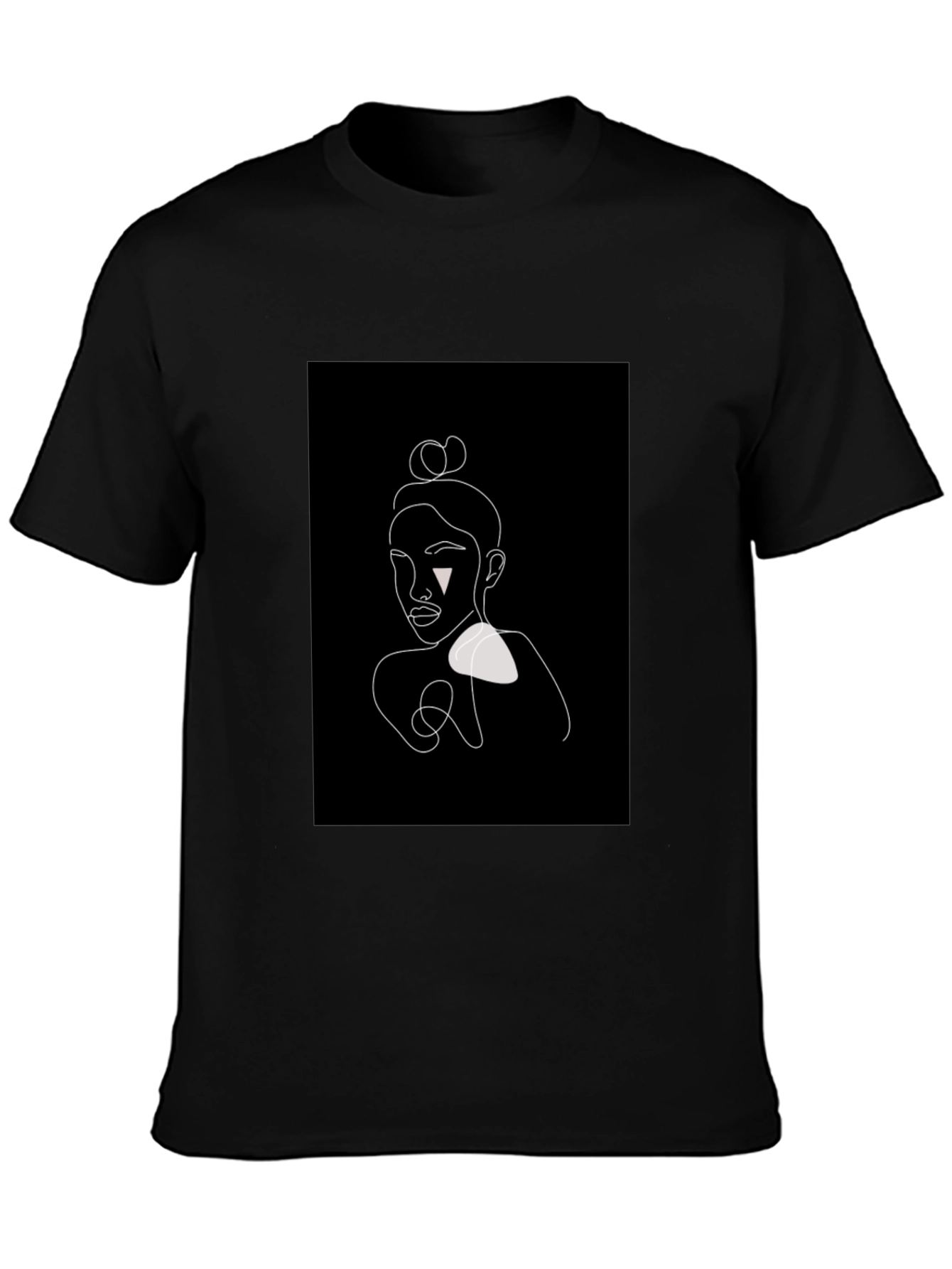 Black Minimalist Line Art Woman's Portrait Black T-Shirt view 3