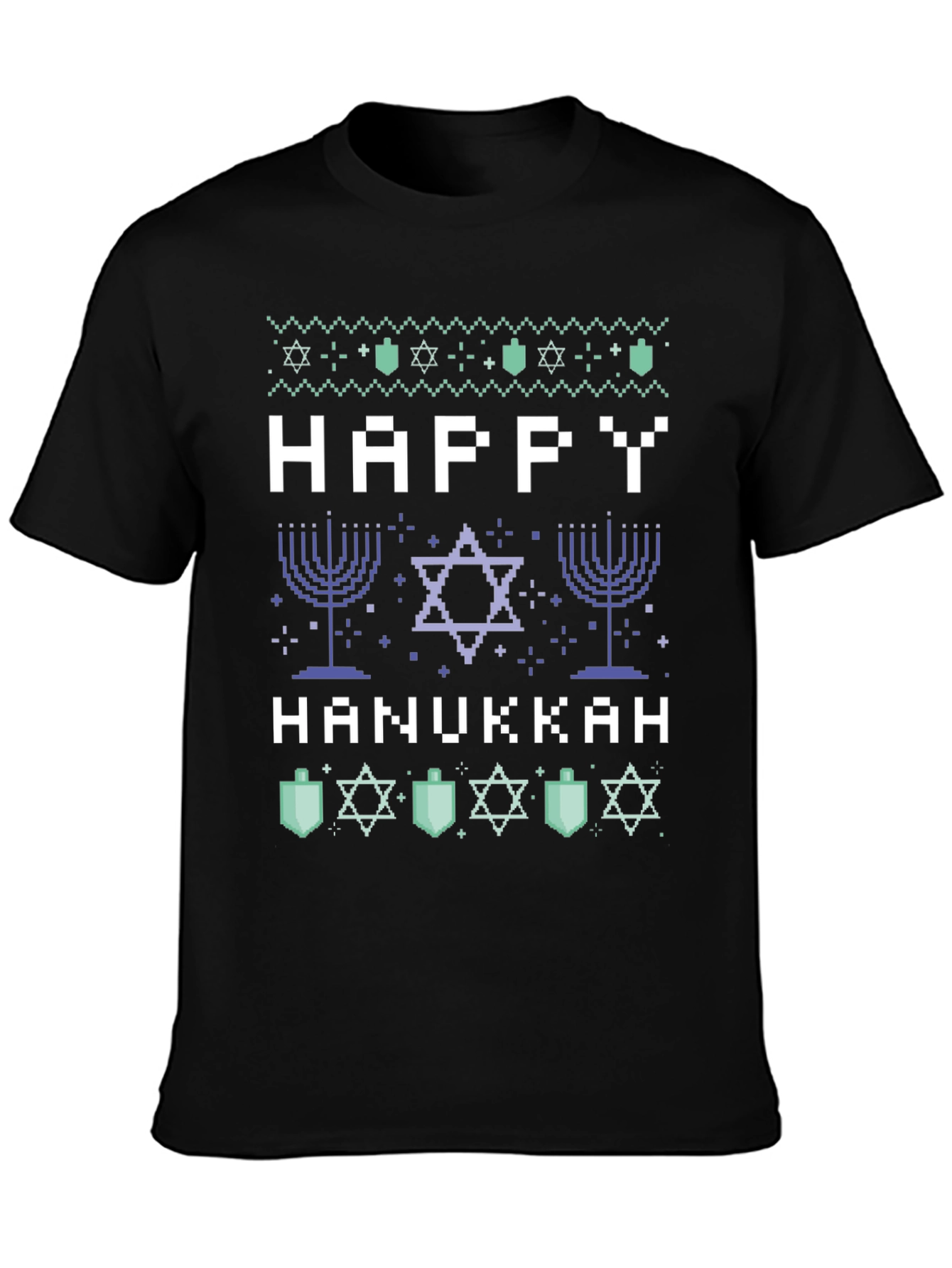 Black Happy Hanukkah Pixel Art Holiday T-Shirt view 3