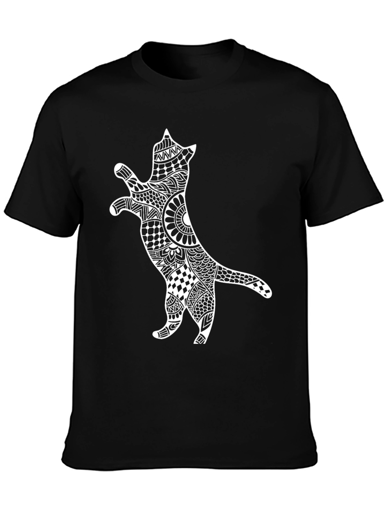 Black Cat Zentangle T-Shirt - Black Cotton Tee view 3