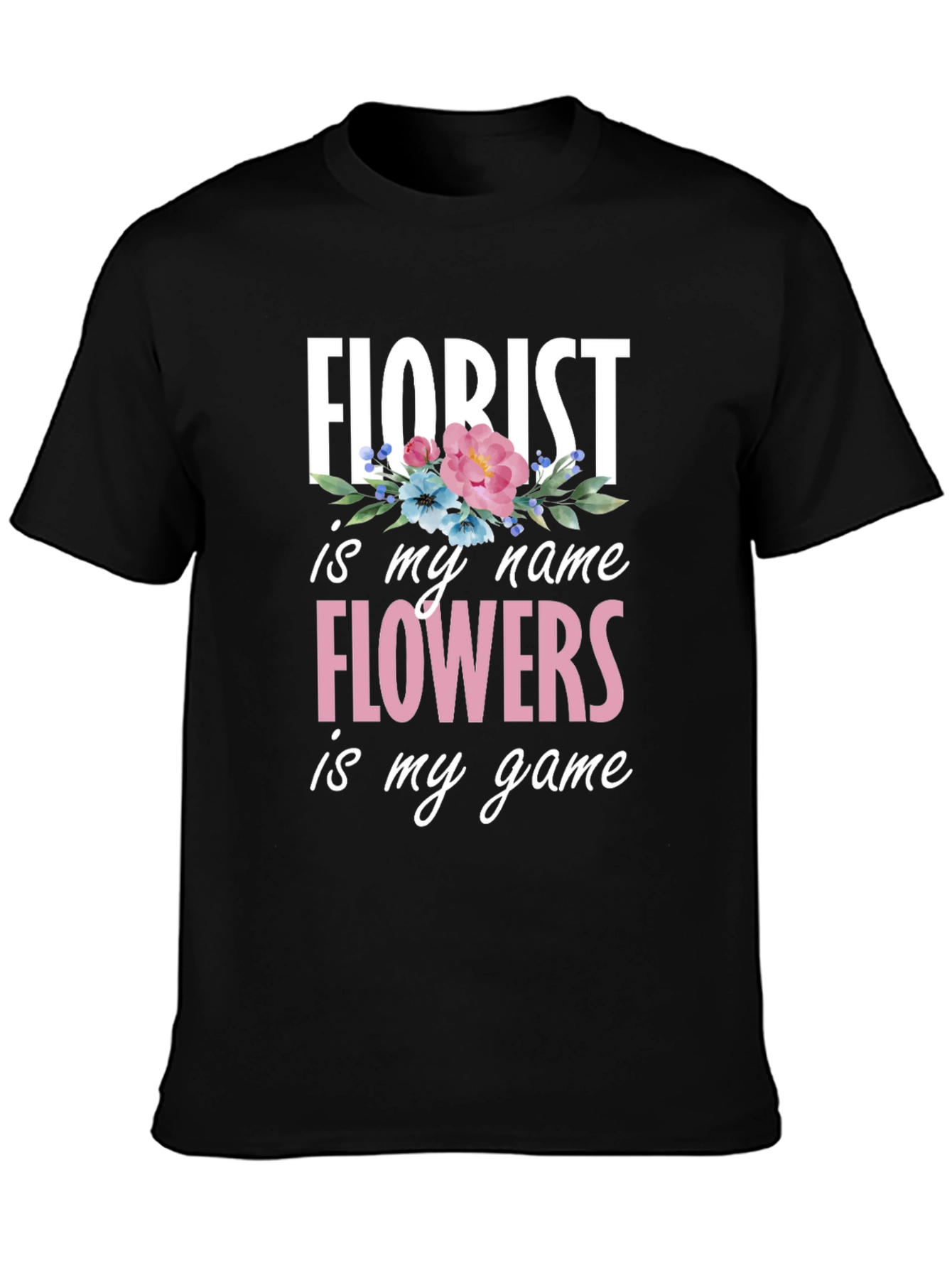 Black Florist Flowers T-Shirt view 3