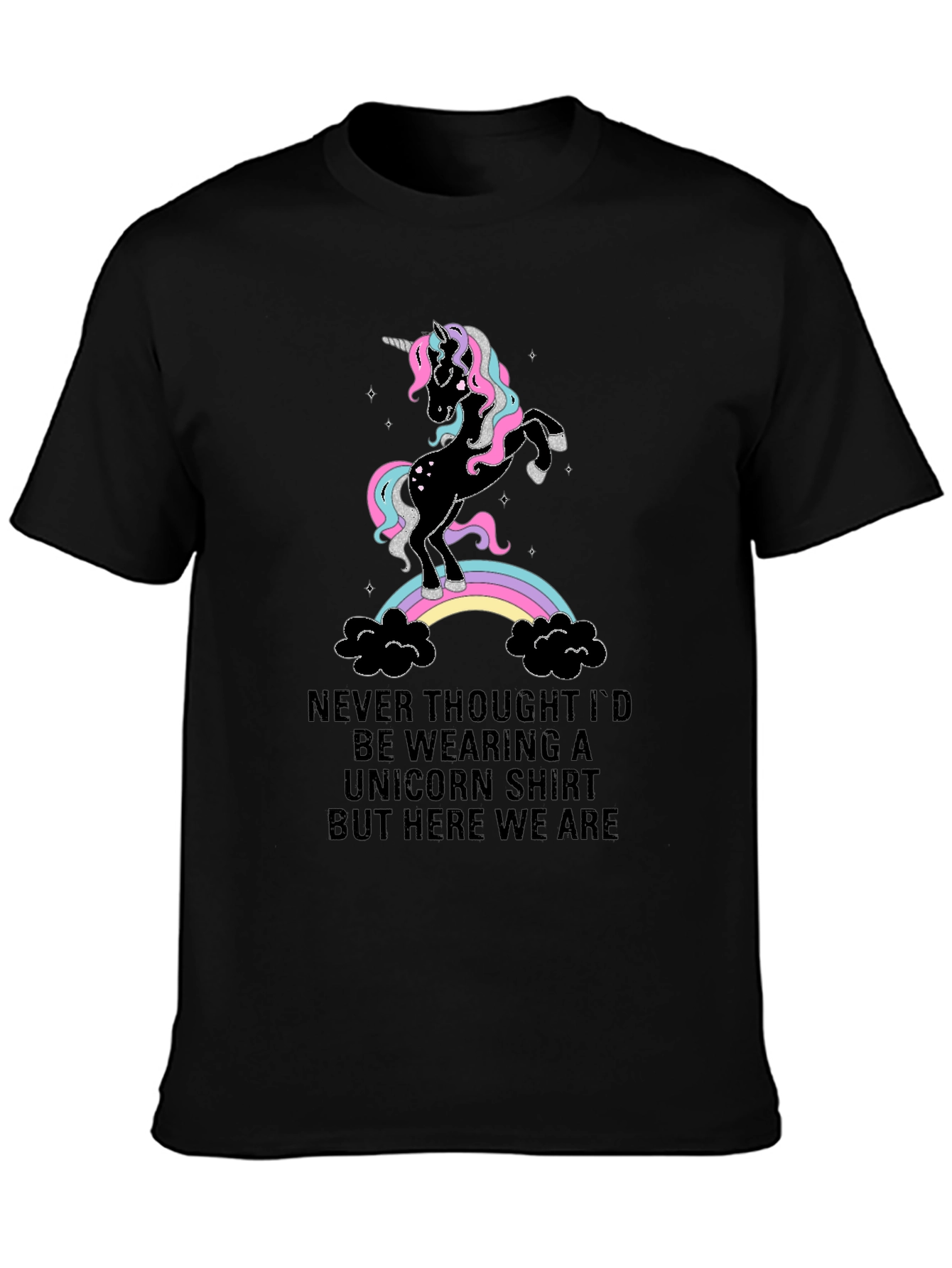 Black Unicorn Rainbow Graphic Tee - Fun Novelty T-Shirt view 3